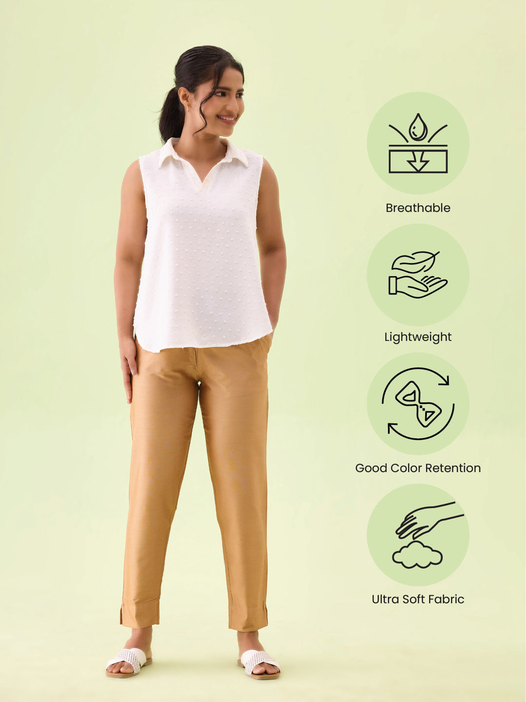 Antique Gold Poly Modal Metallic Pants