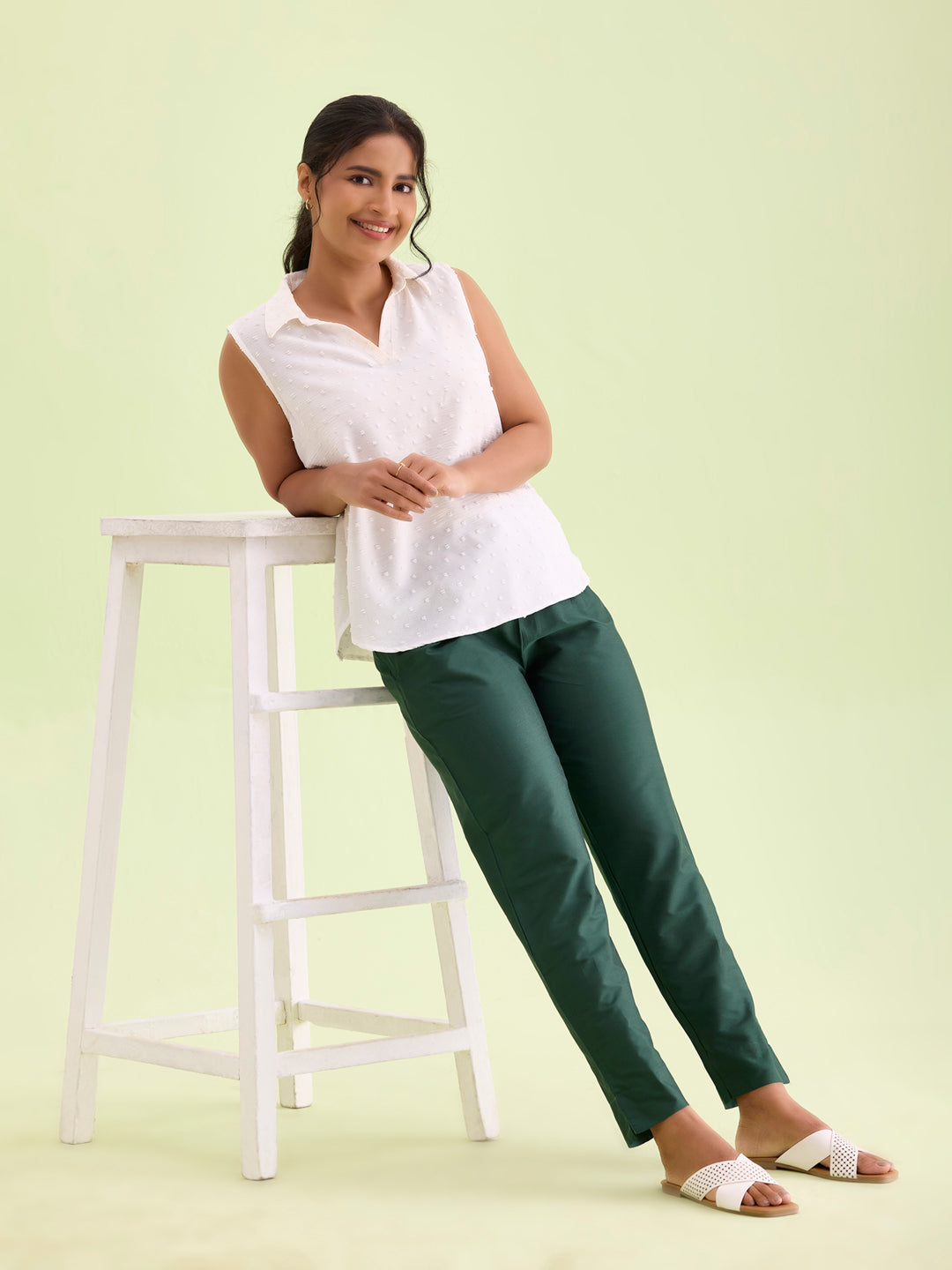 Bottle Green Poly Modal Metallic Pants