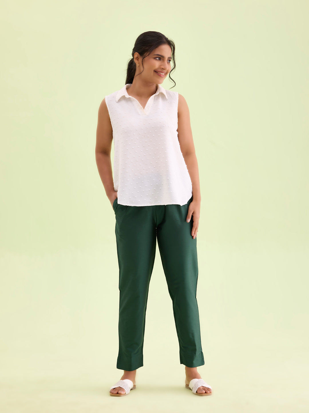 Bottle Green Poly Modal Metallic Pants