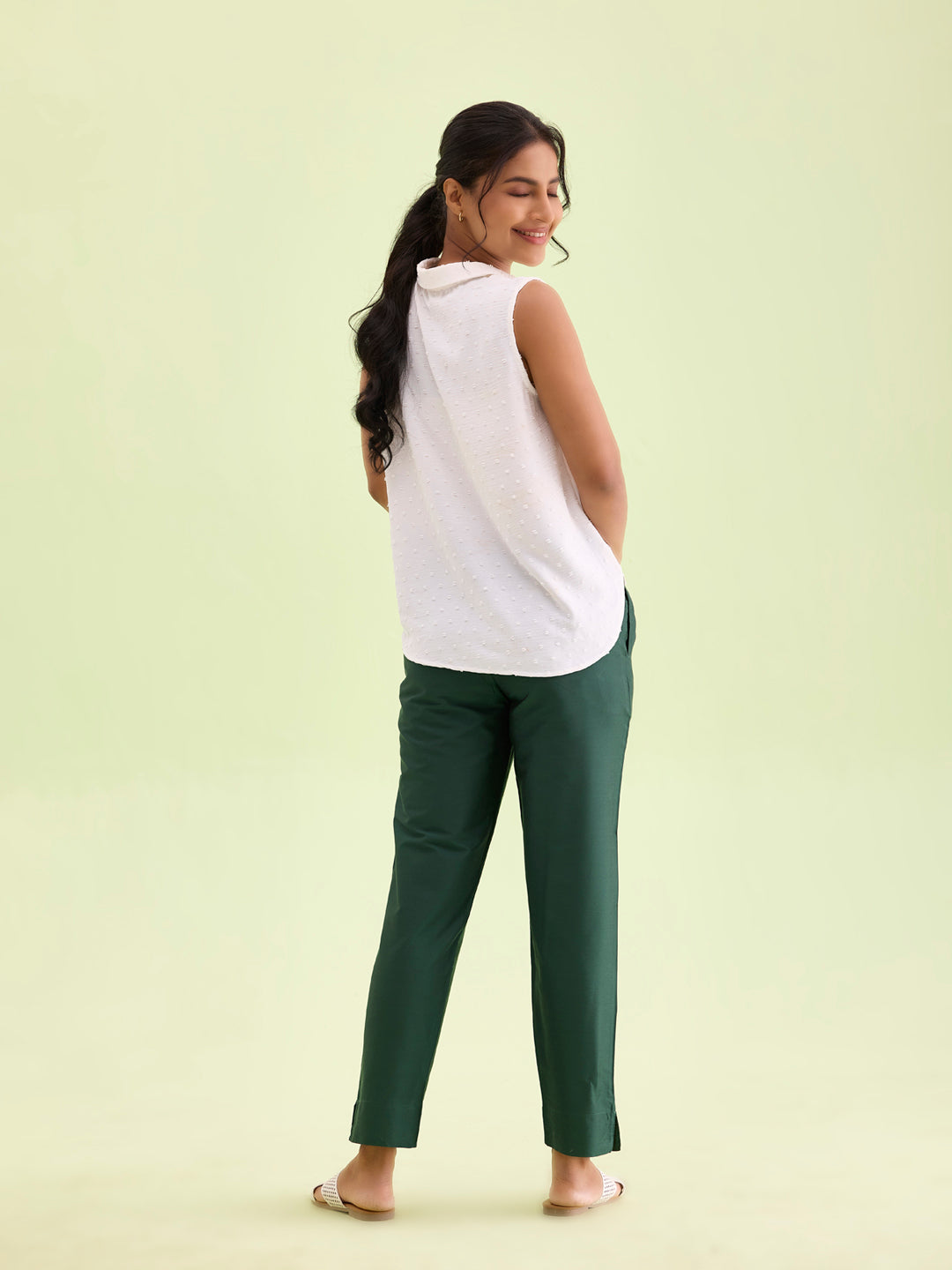 Bottle Green Poly Modal Metallic Pants