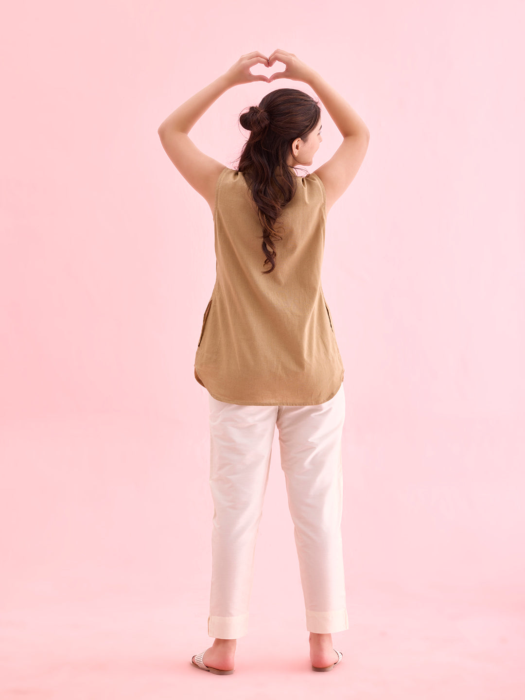 Cream Poly Modal Metallic Pants