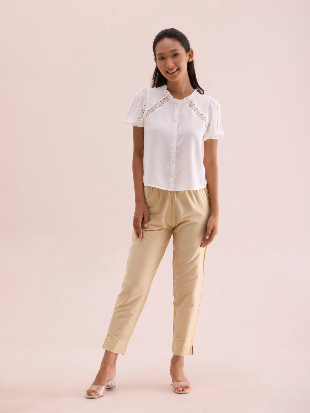 Dark Cream Poly Modal Metallic Pants