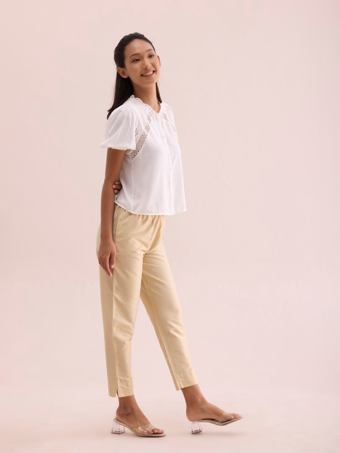 Dark Cream Poly Modal Metallic Pants