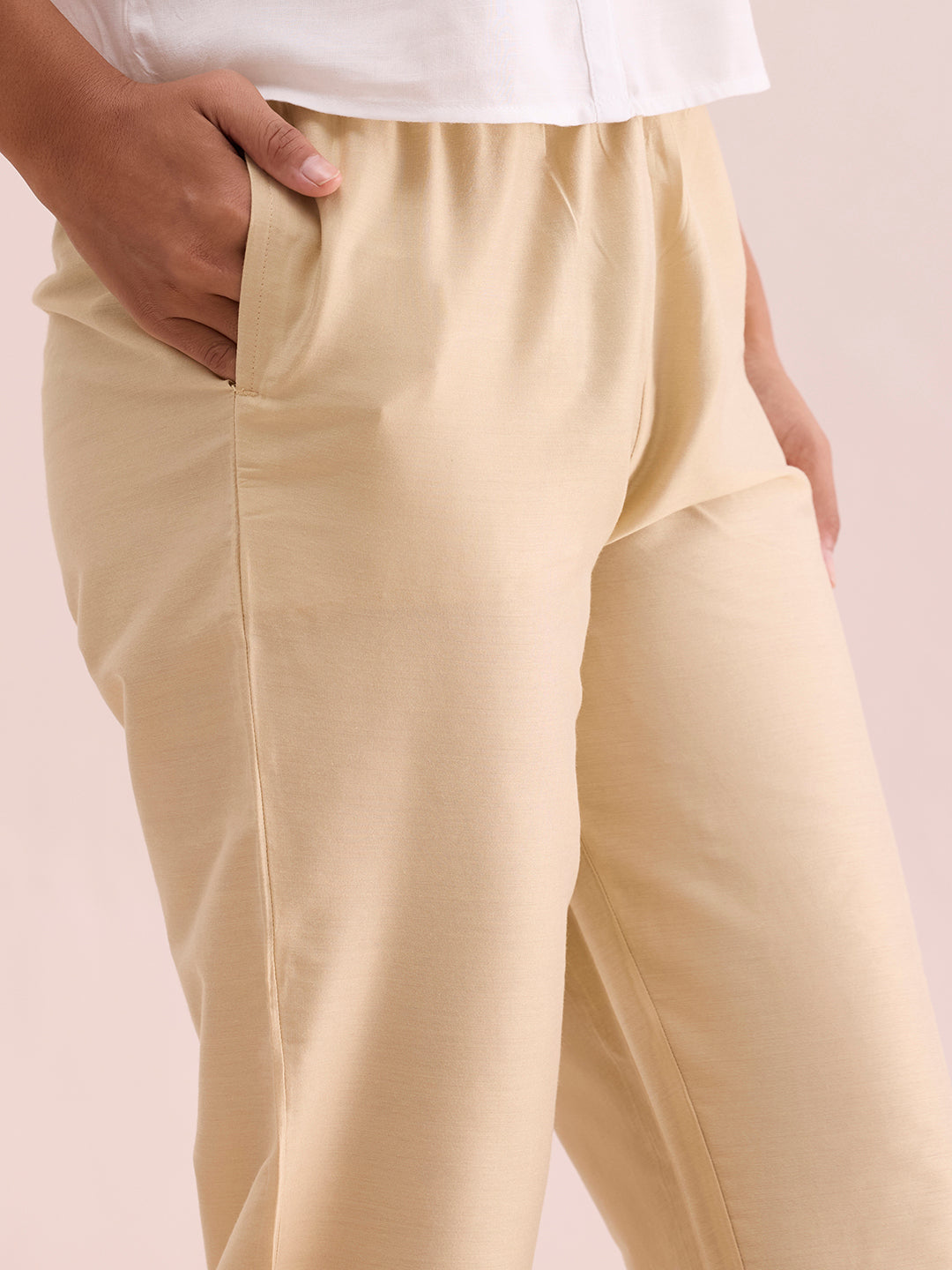 Dark Cream Poly Modal Metallic Pants