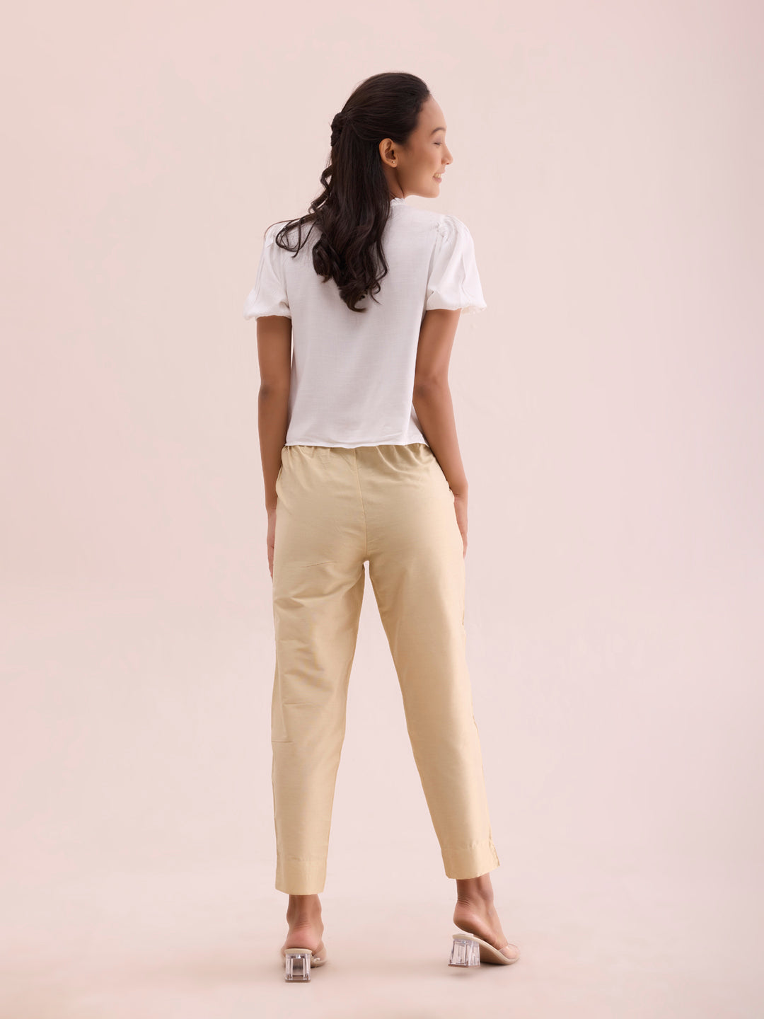 Dark Cream Poly Modal Metallic Pants