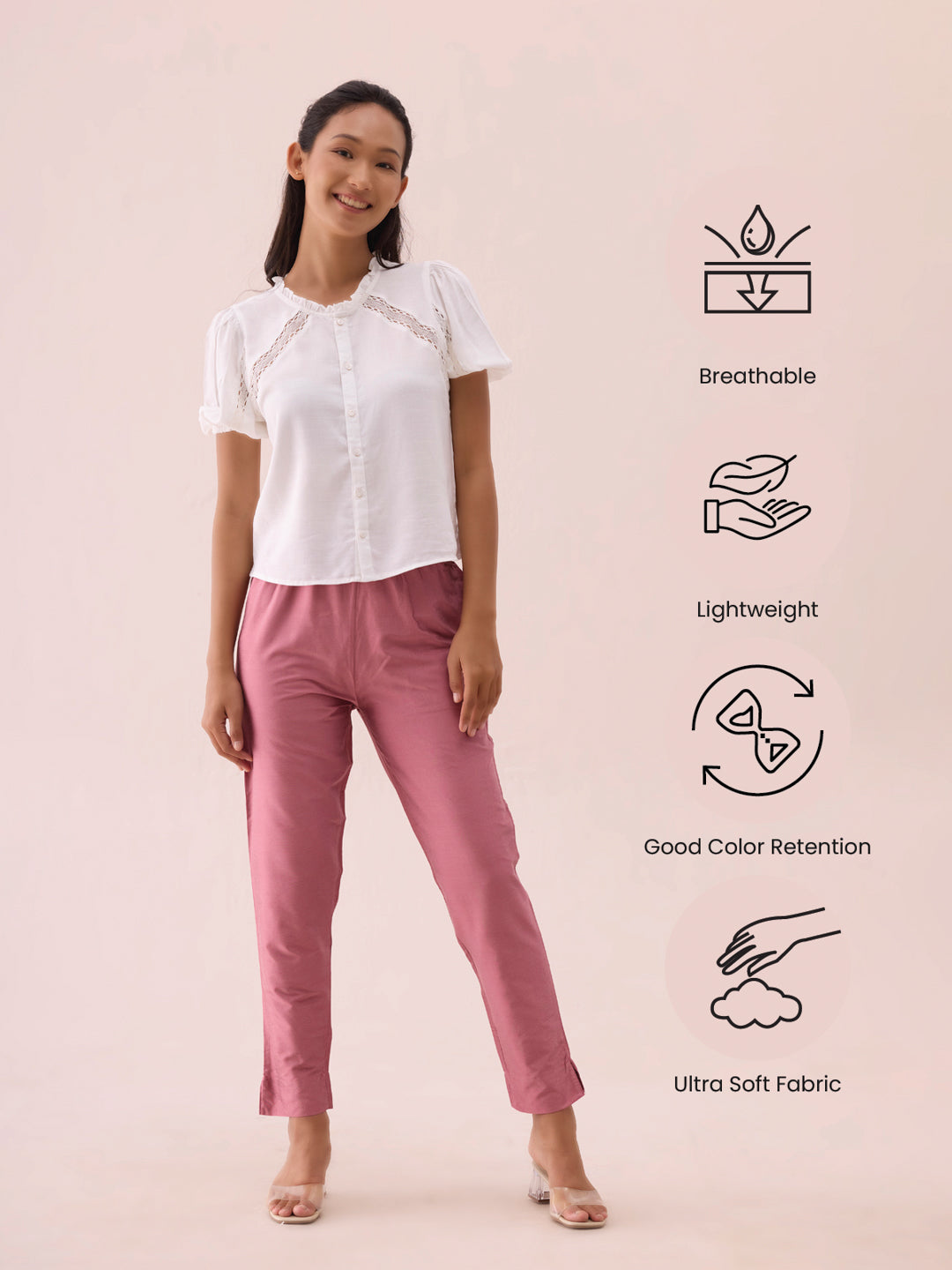 Dusty Rose Poly Modal Metallic Pants