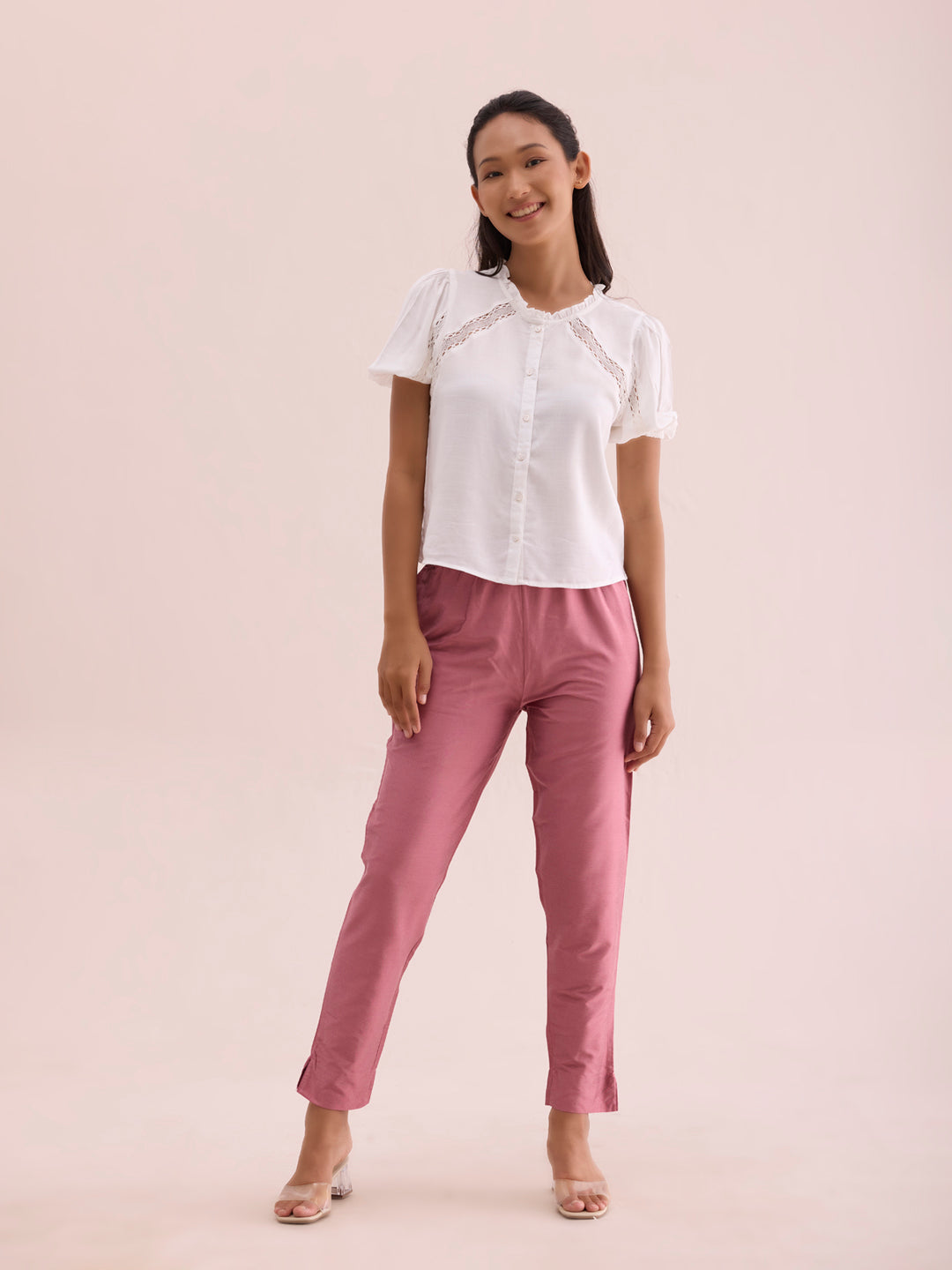 Dusty Rose Poly Modal Metallic Pants