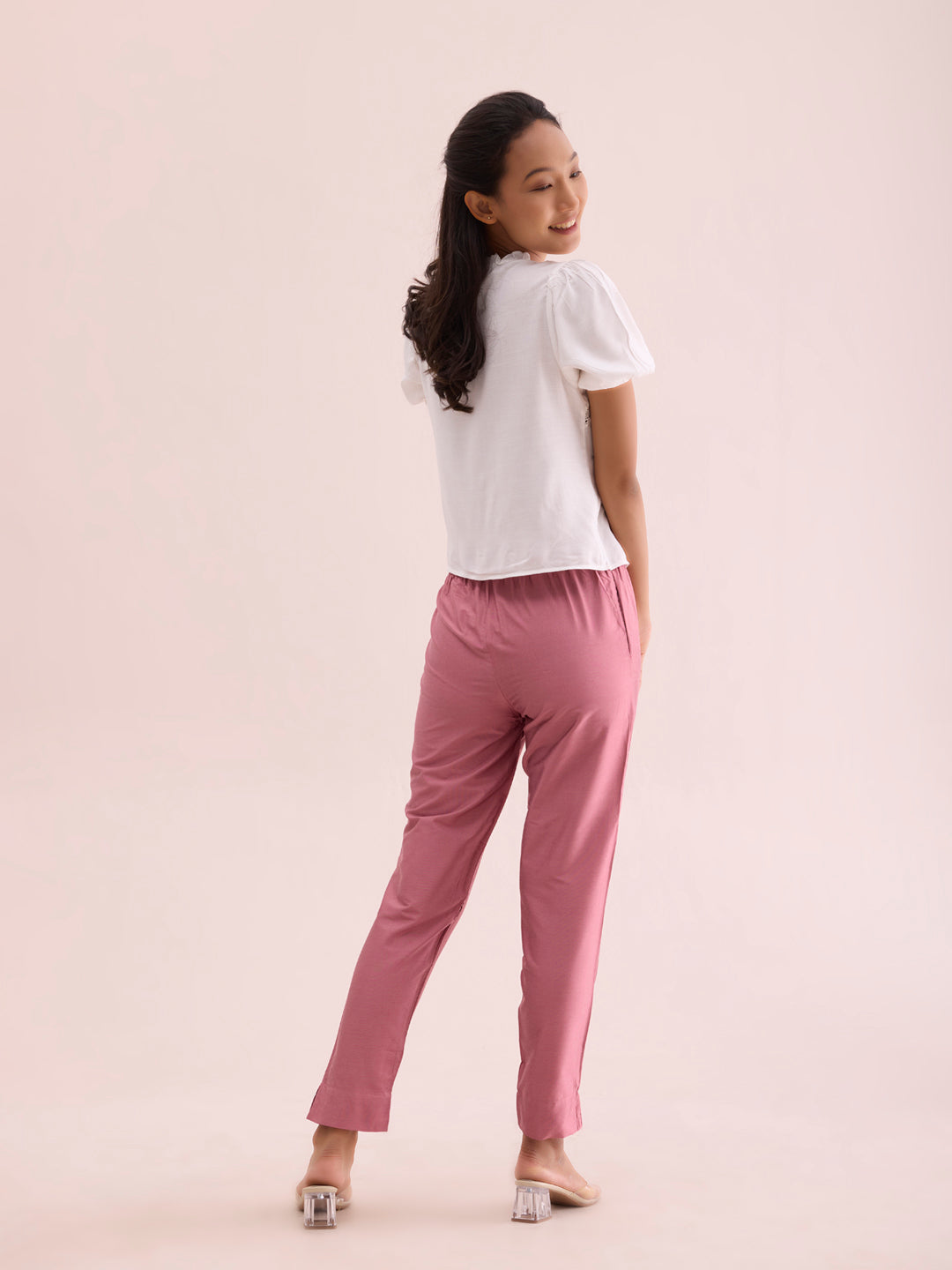 Dusty Rose Poly Modal Metallic Pants