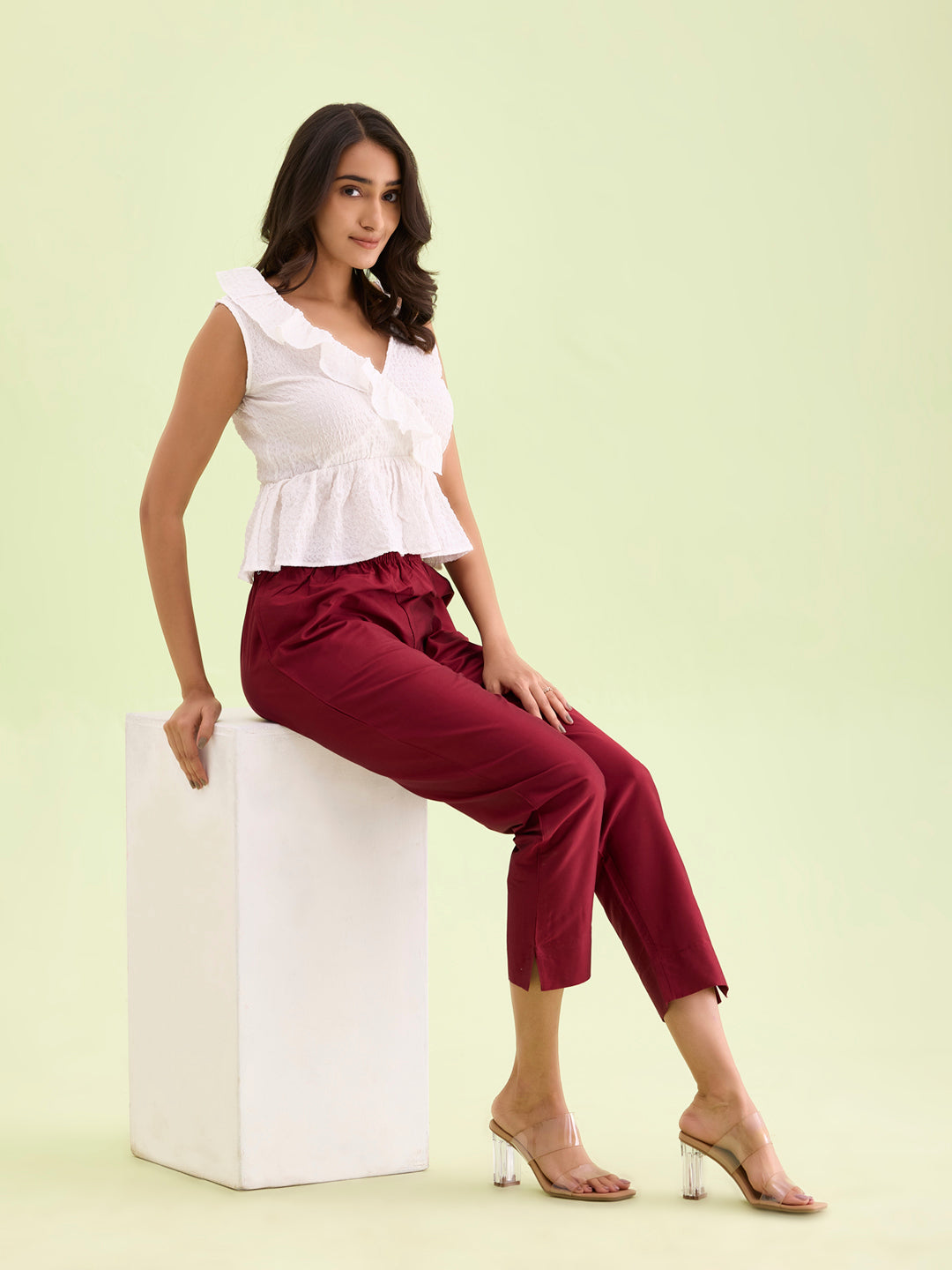 Maroon Poly Modal Metallic Pants