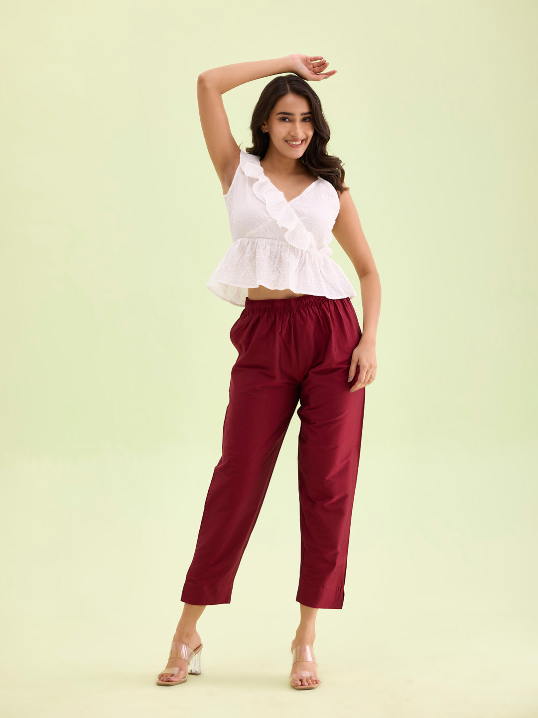 Maroon Poly Modal Metallic Pants