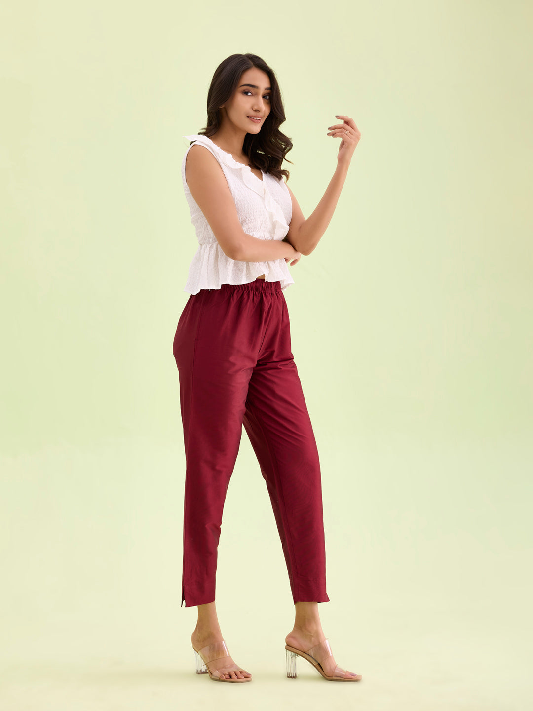 Maroon Poly Modal Metallic Pants