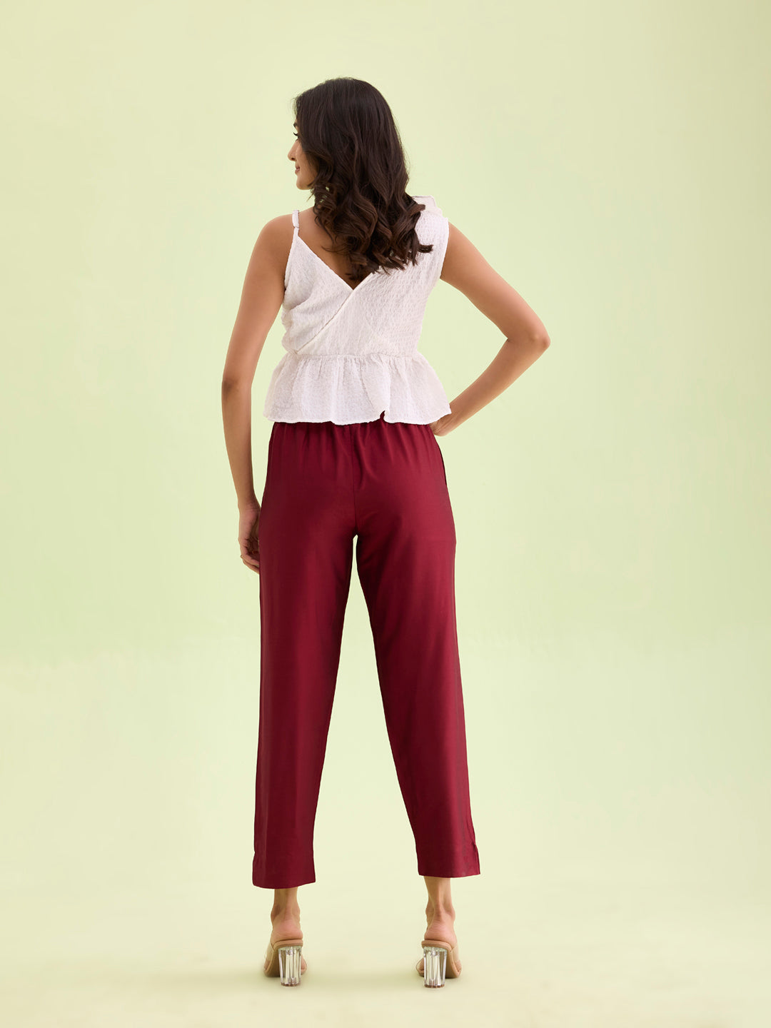 Maroon Poly Modal Metallic Pants