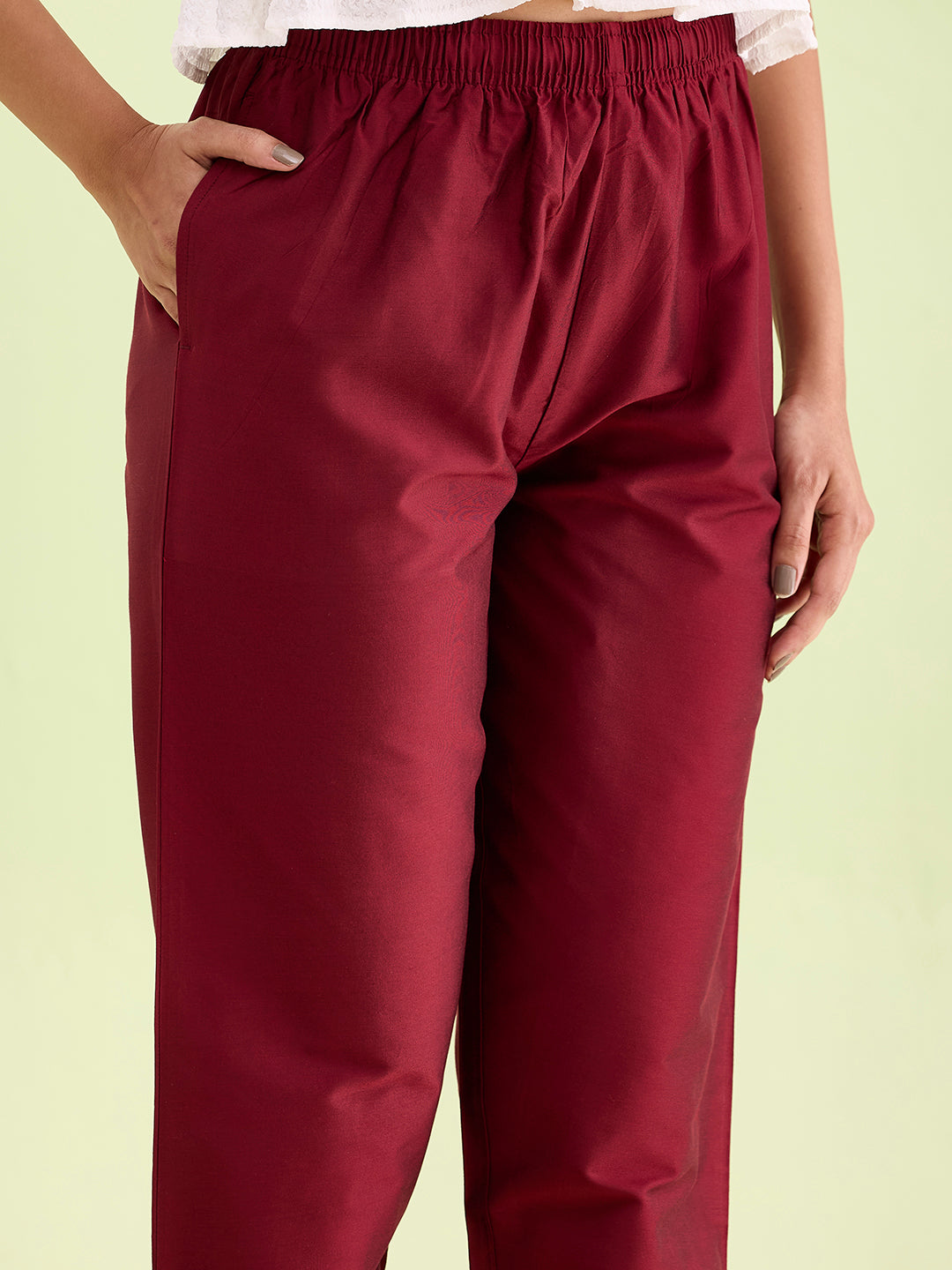 Maroon Poly Modal Metallic Pants