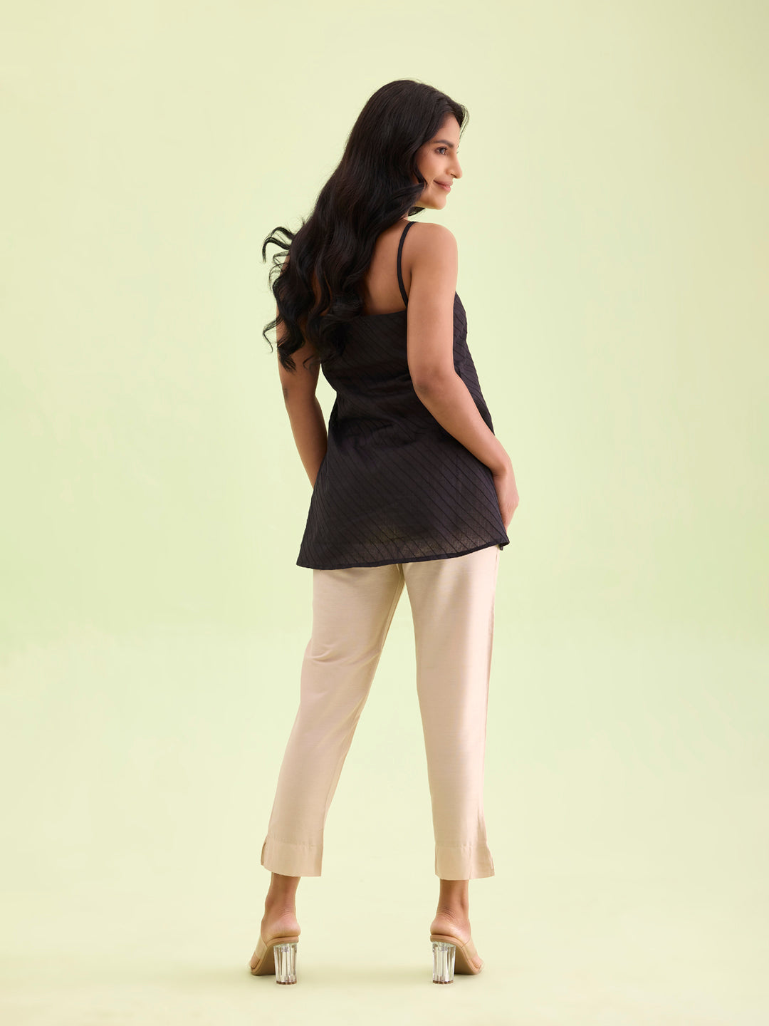 Medium Beige Poly Modal Metallic Pants