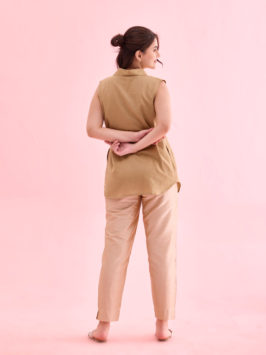 Medium Gold Poly Modal Metallic Pants