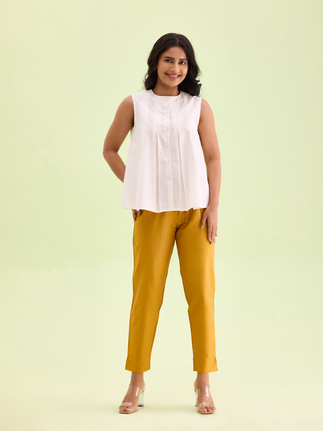 Mustard Poly Modal Metallic Pants