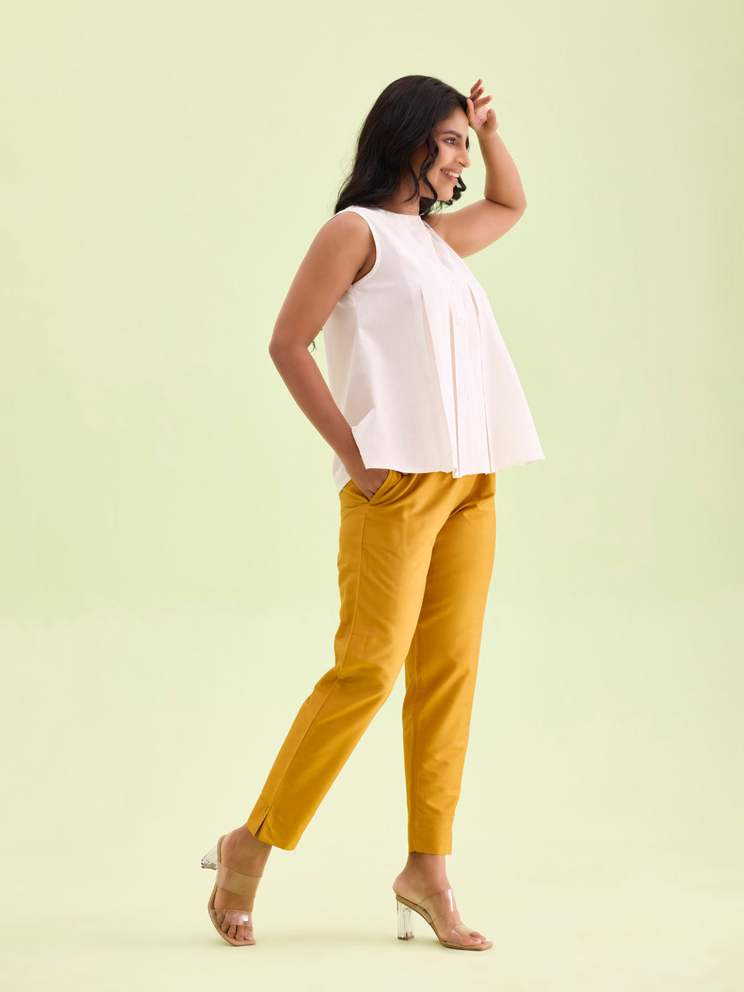 Mustard Poly Modal Metallic Pants