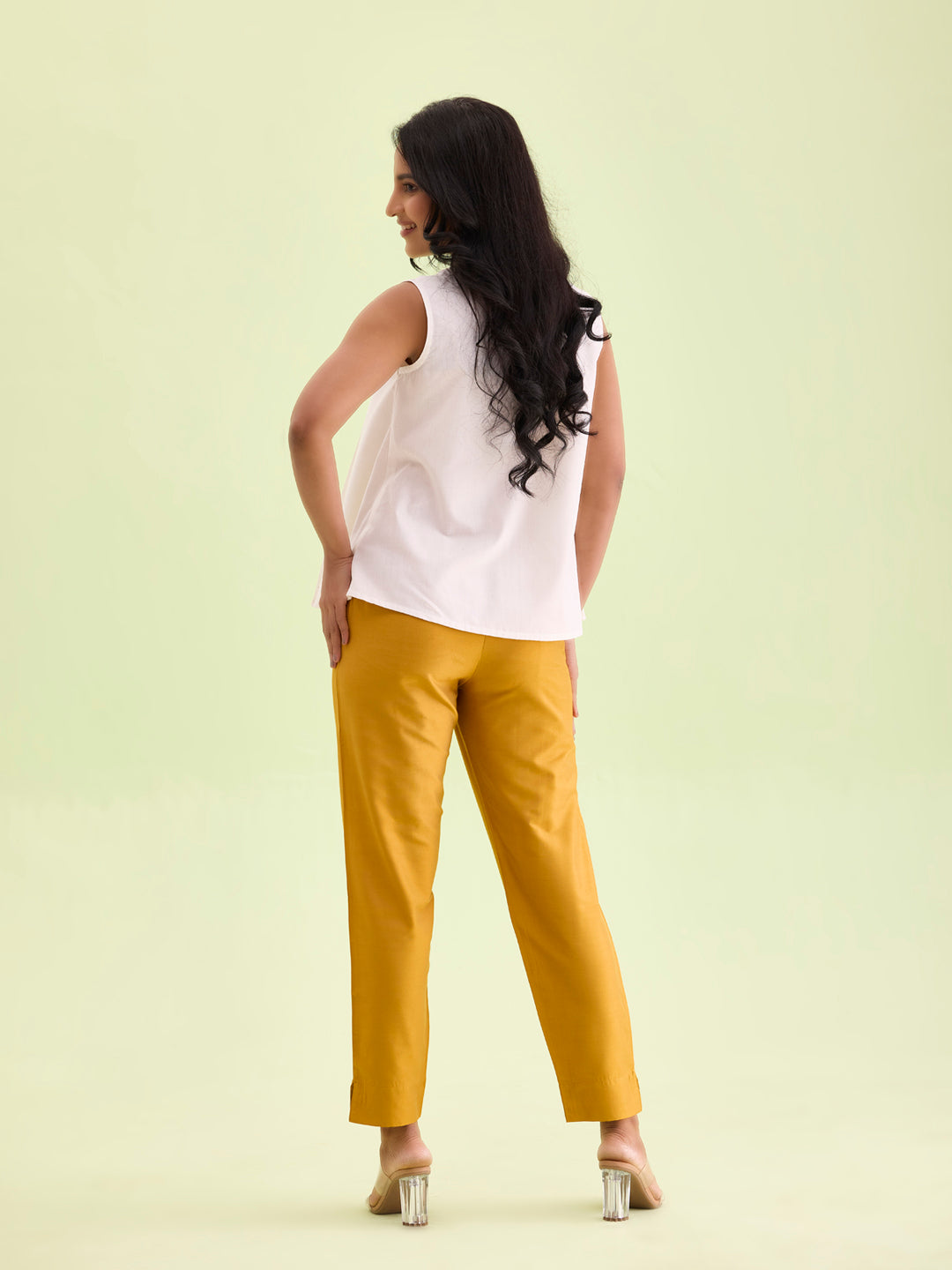 Mustard Poly Modal Metallic Pants