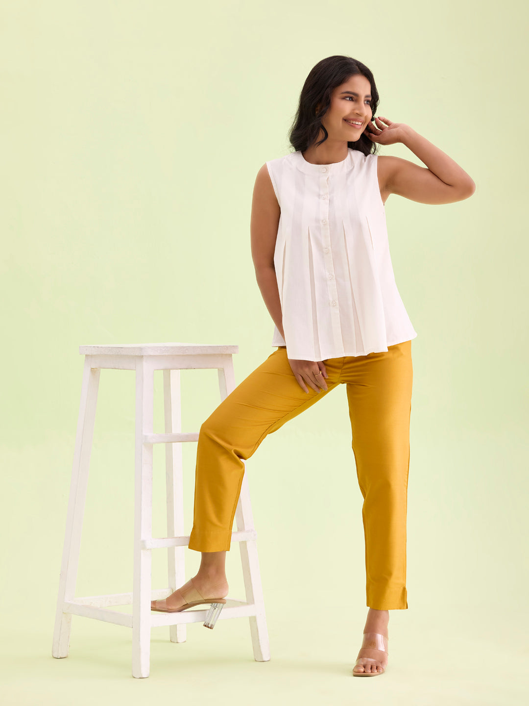 Mustard Poly Modal Metallic Pants