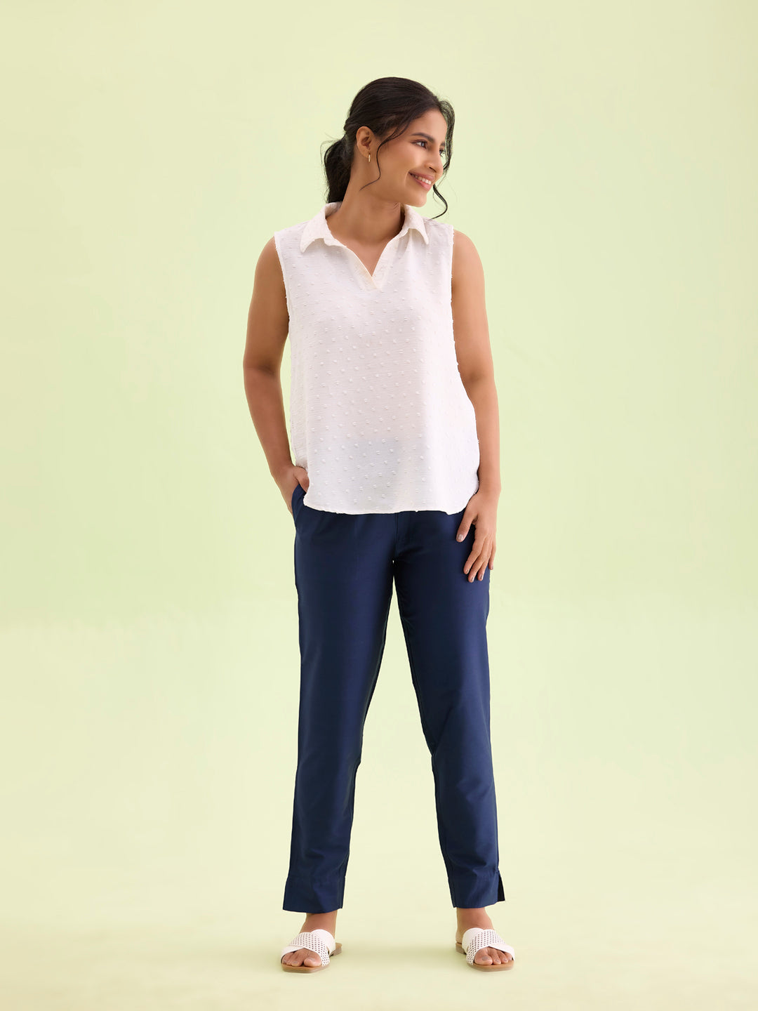 Navy Poly Modal Metallic Pants