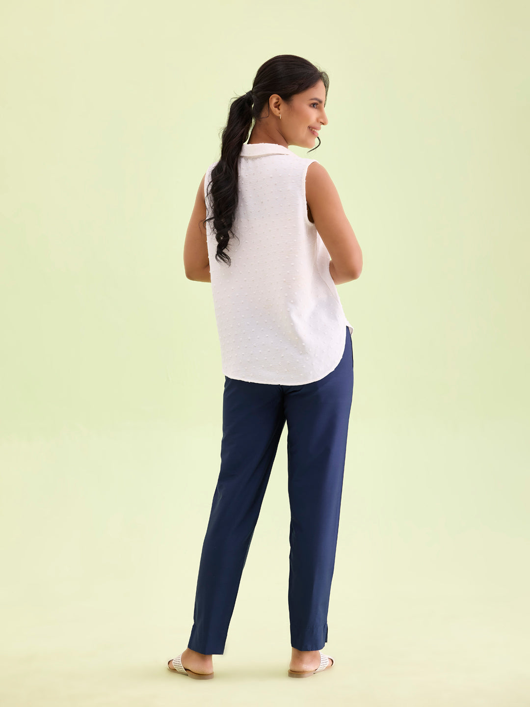 Navy Poly Modal Metallic Pants