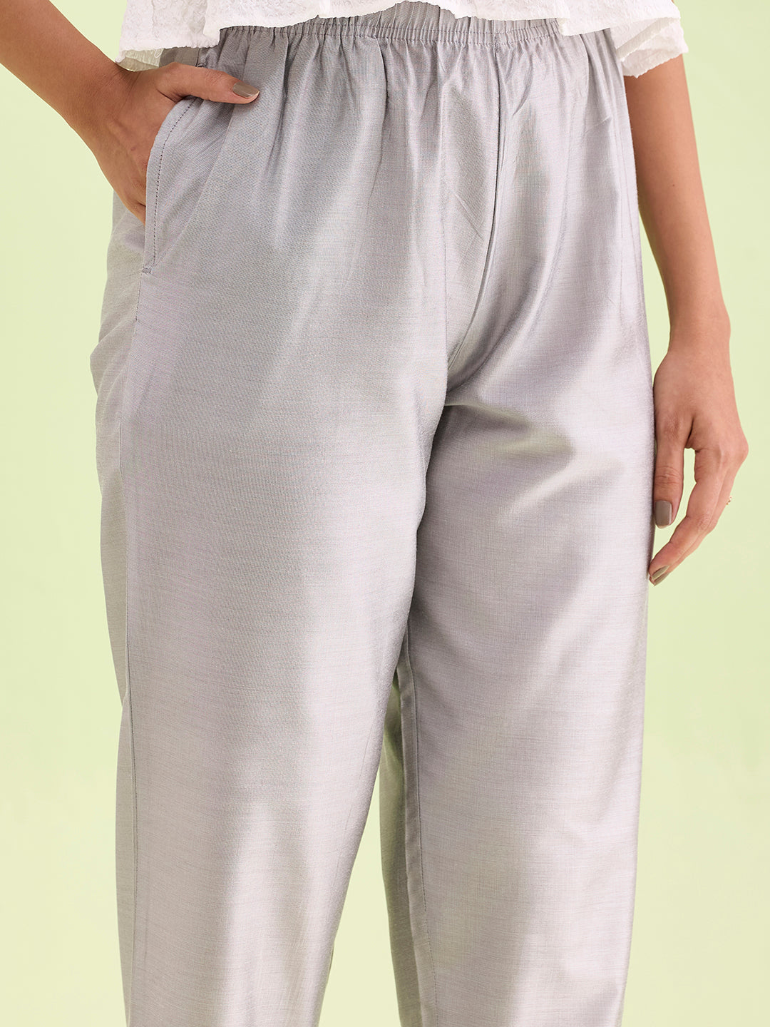 Silver Poly Modal Metallic Pants