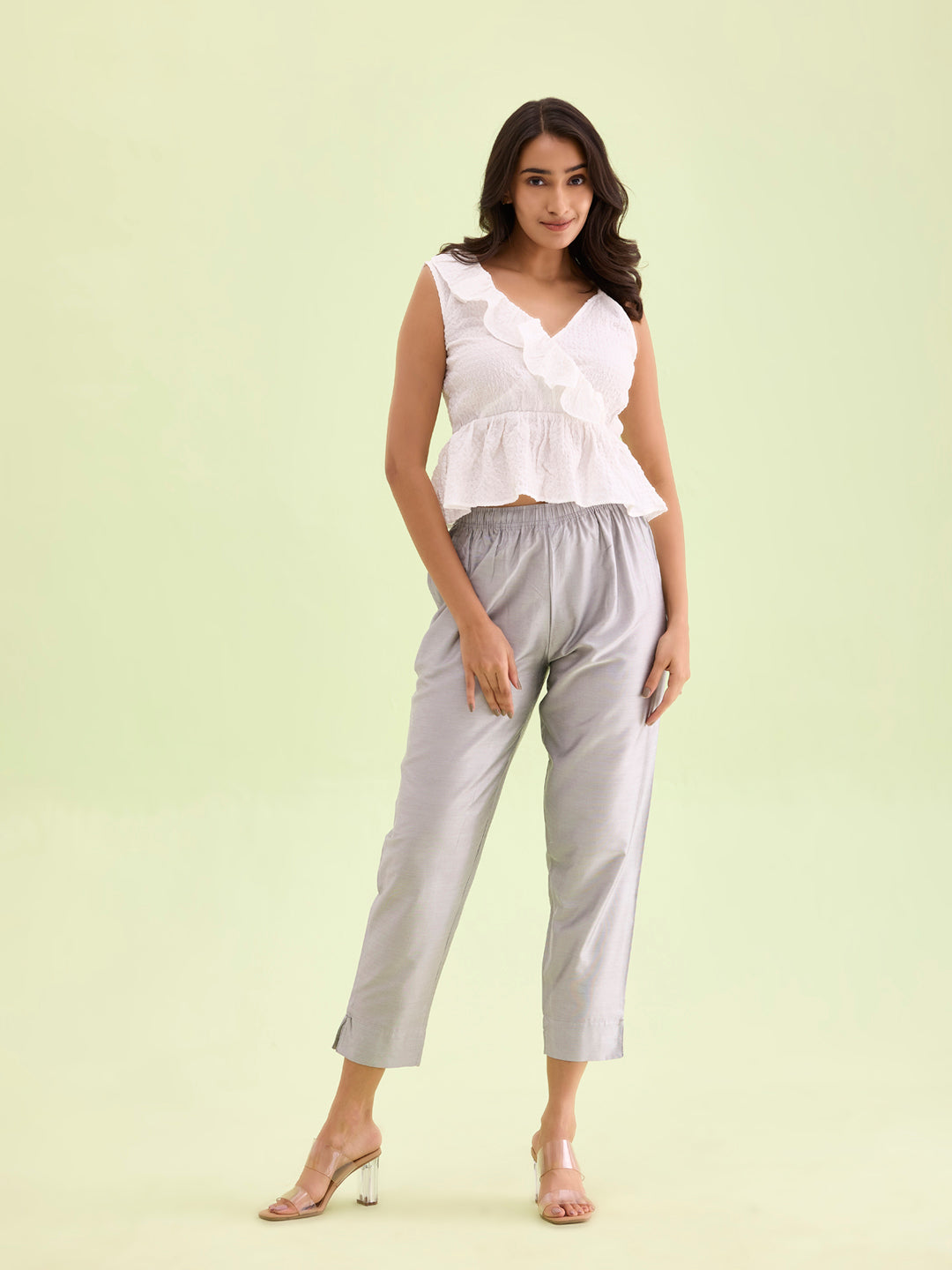 Silver Poly Modal Metallic Pants