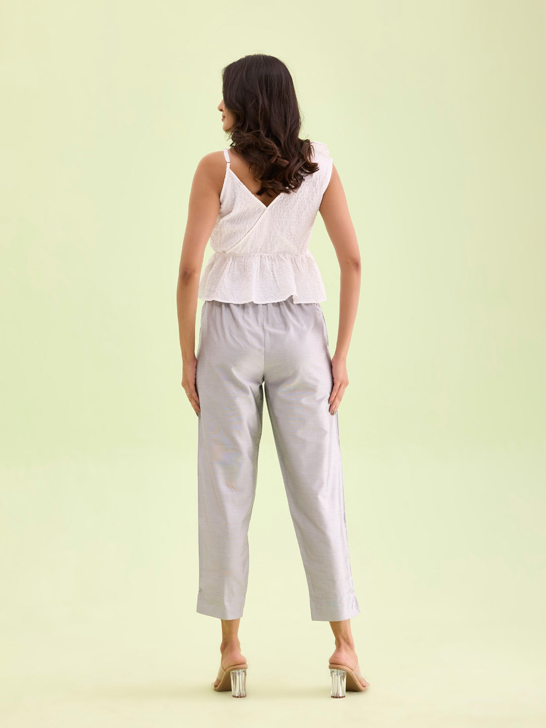 Silver Poly Modal Metallic Pants