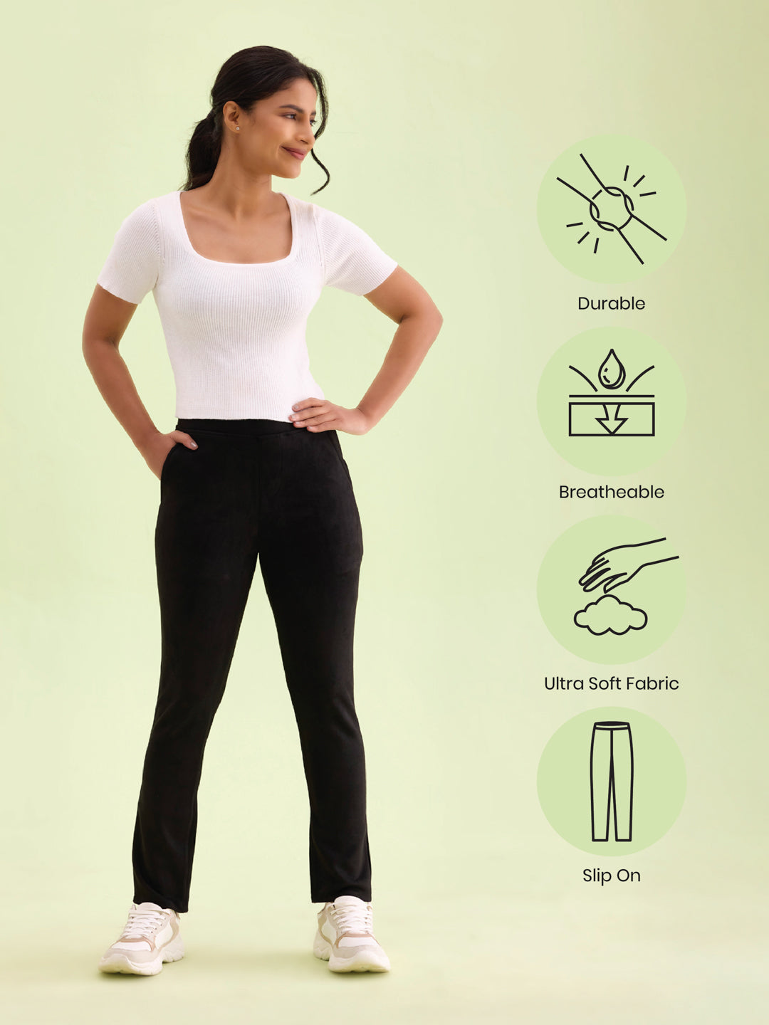 Black Poly Stretch Suede Tregging