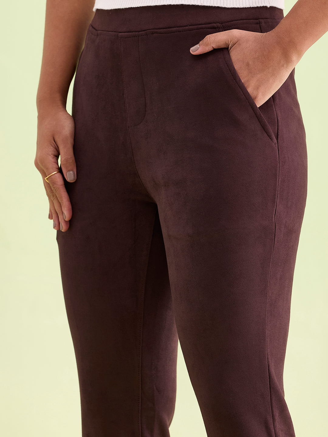 Dark Wine Poly Stretch Suede Tregging