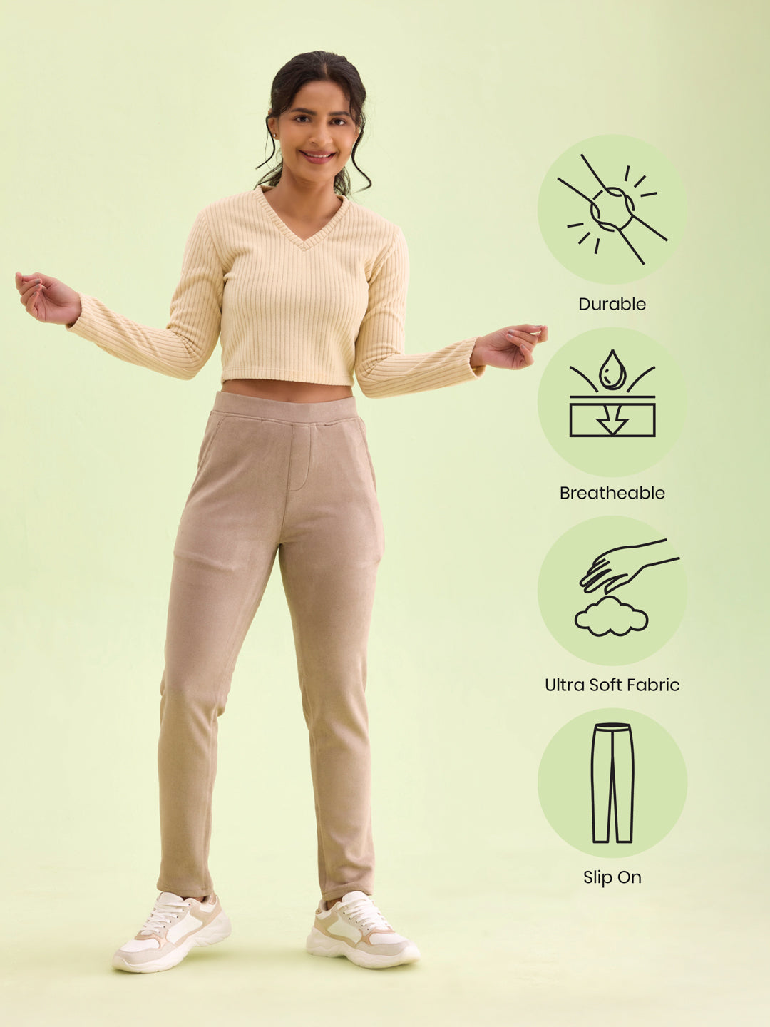 Light Brown Poly Stretch Suede Tregging