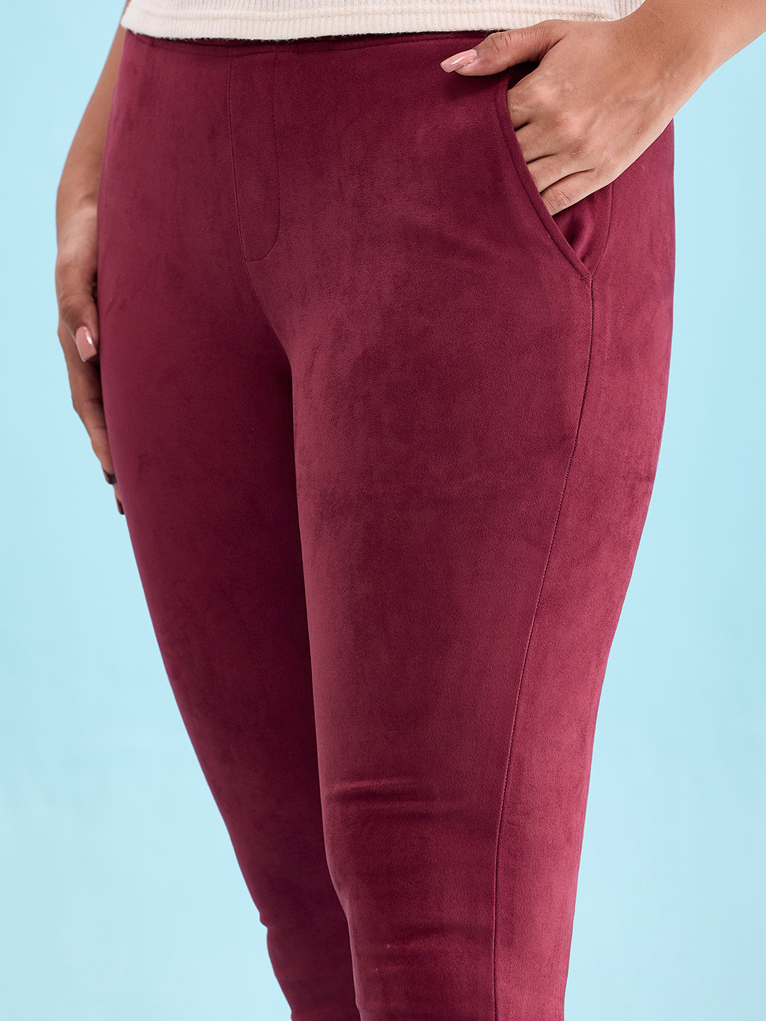 Maroon Poly Stretch Suede Tregging