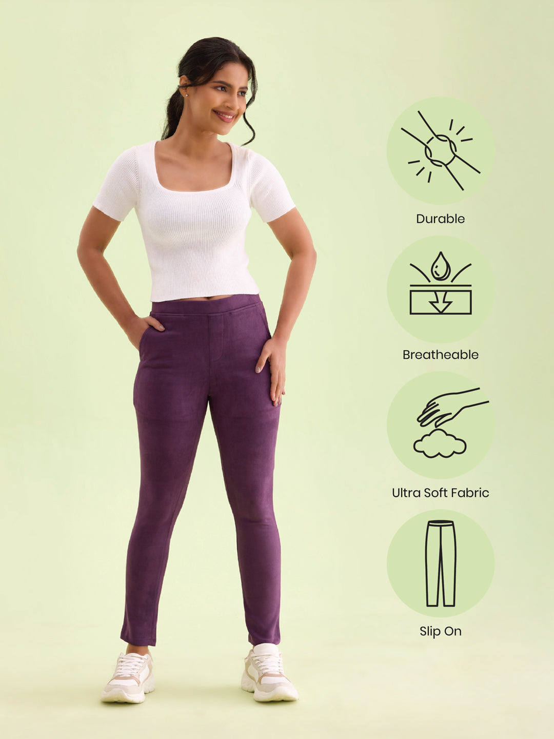 Purple Poly Stretch Suede Tregging