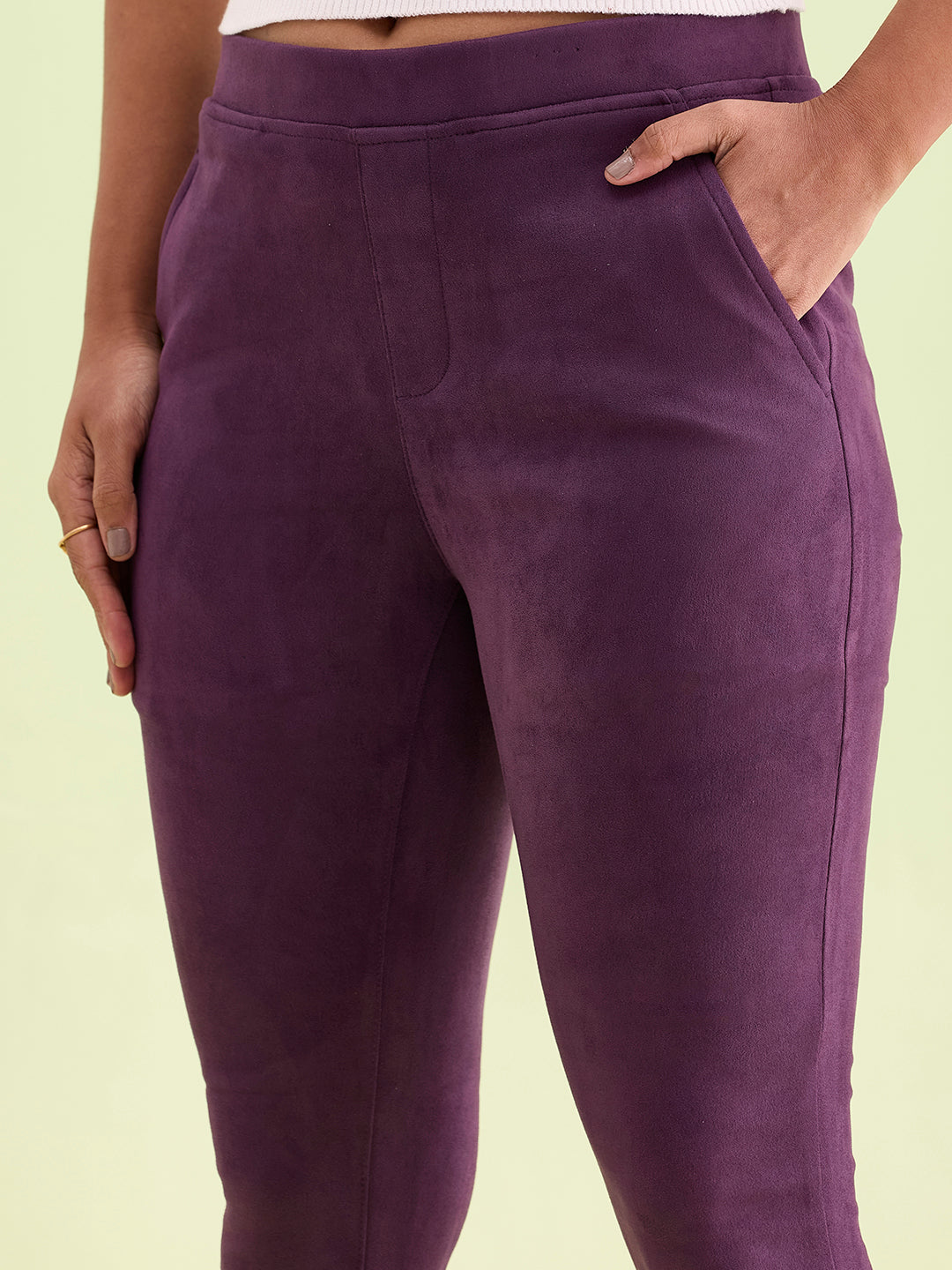 Purple Poly Stretch Suede Tregging