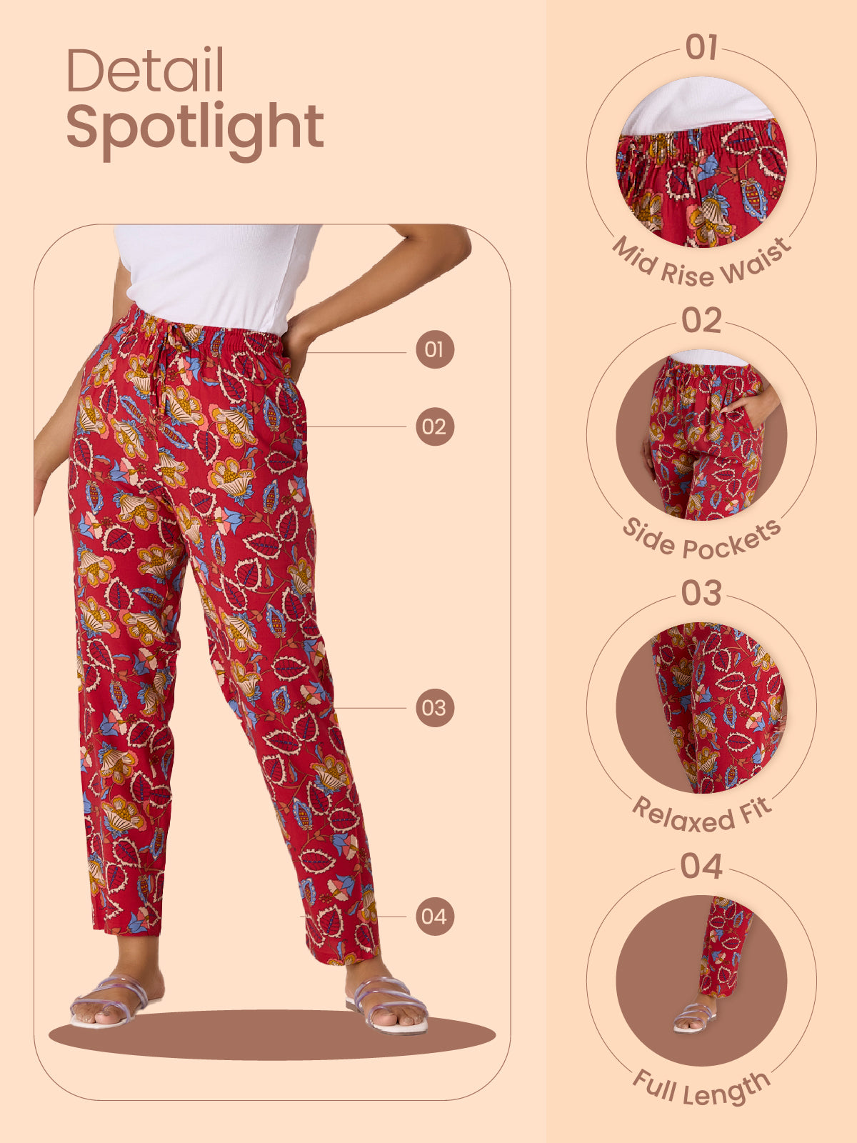 Rust Woven Viscose Printed Lounge Pants