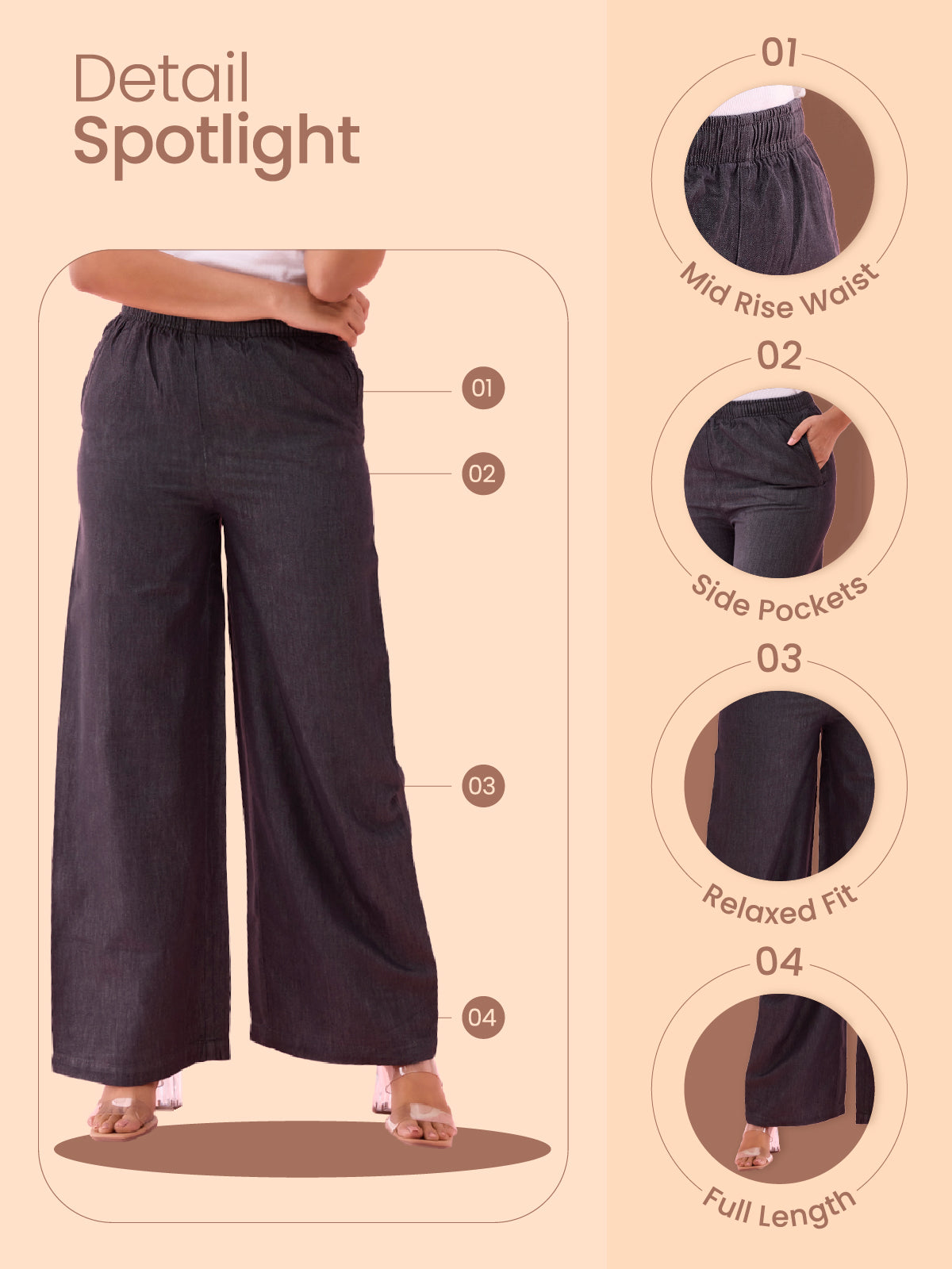 Black Woven Lyocell Denim Palazzos