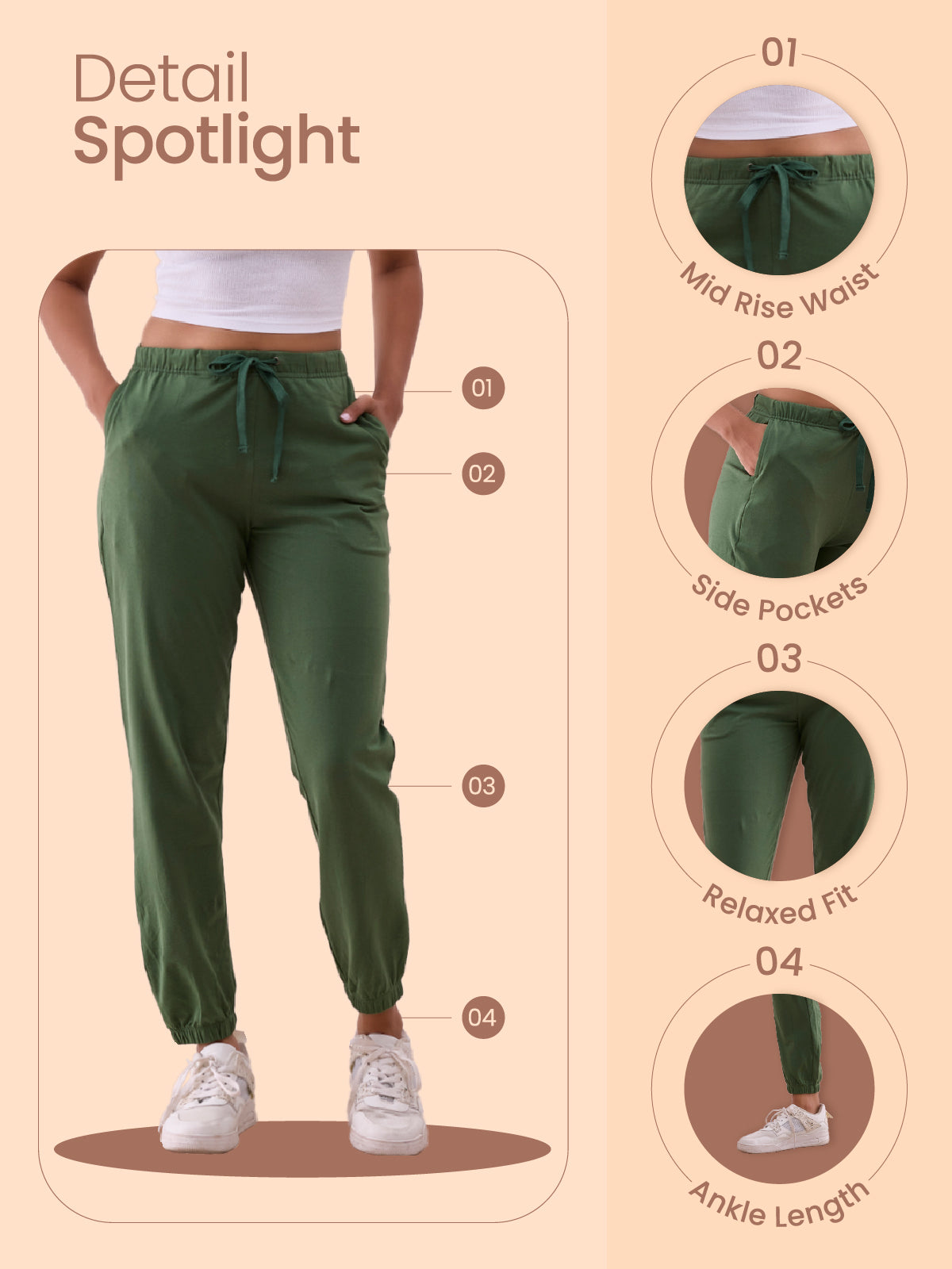 Dark Olive Cotton Stretch Casual Joggers
