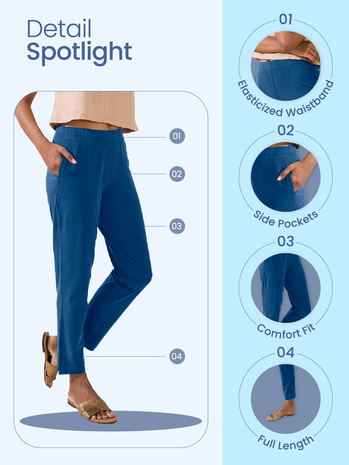 Jeans Blue Cotton Stretch Kurti Pants