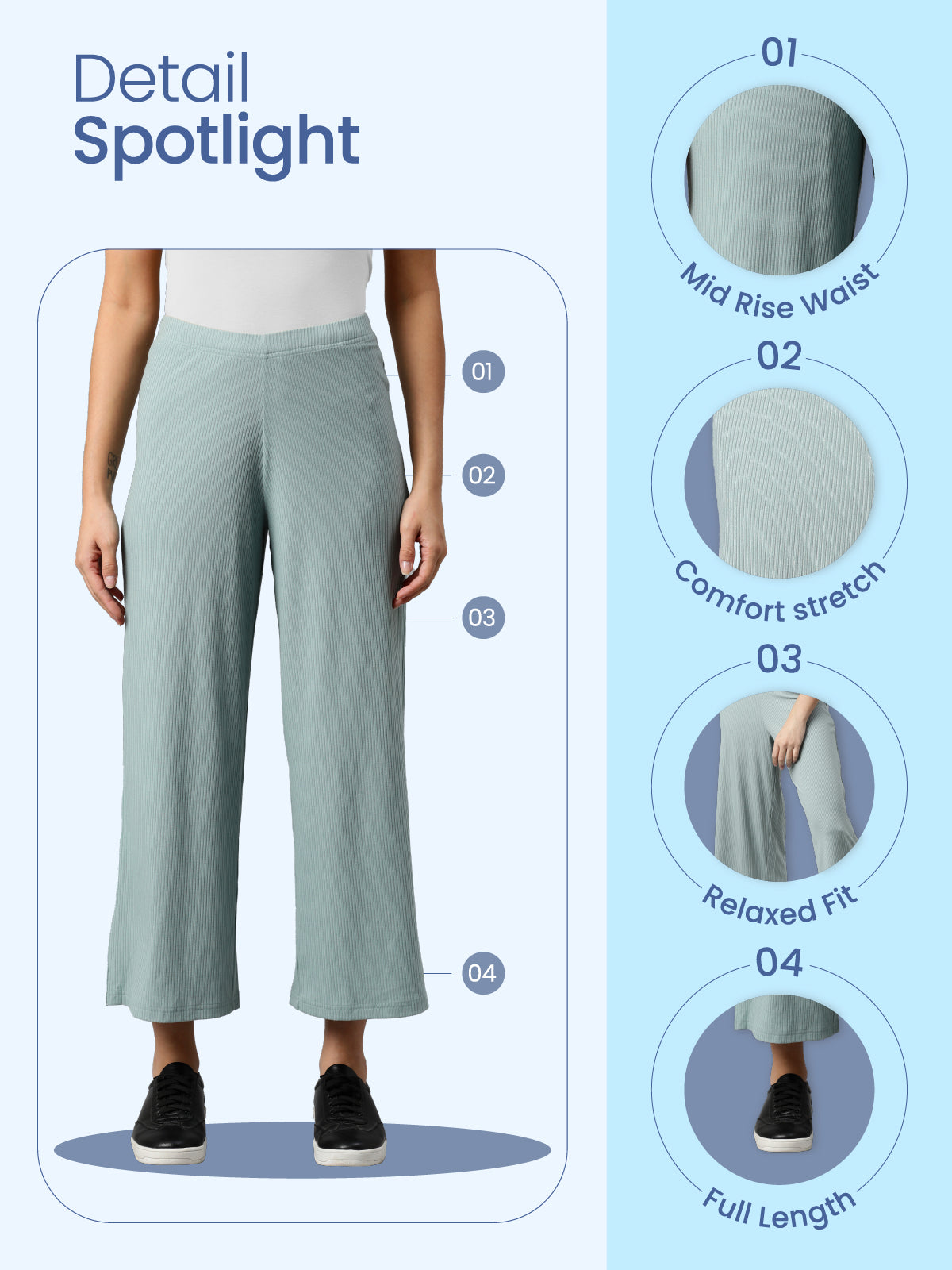 Dusty Blue Drop Needle Fabric Rib Palazzo