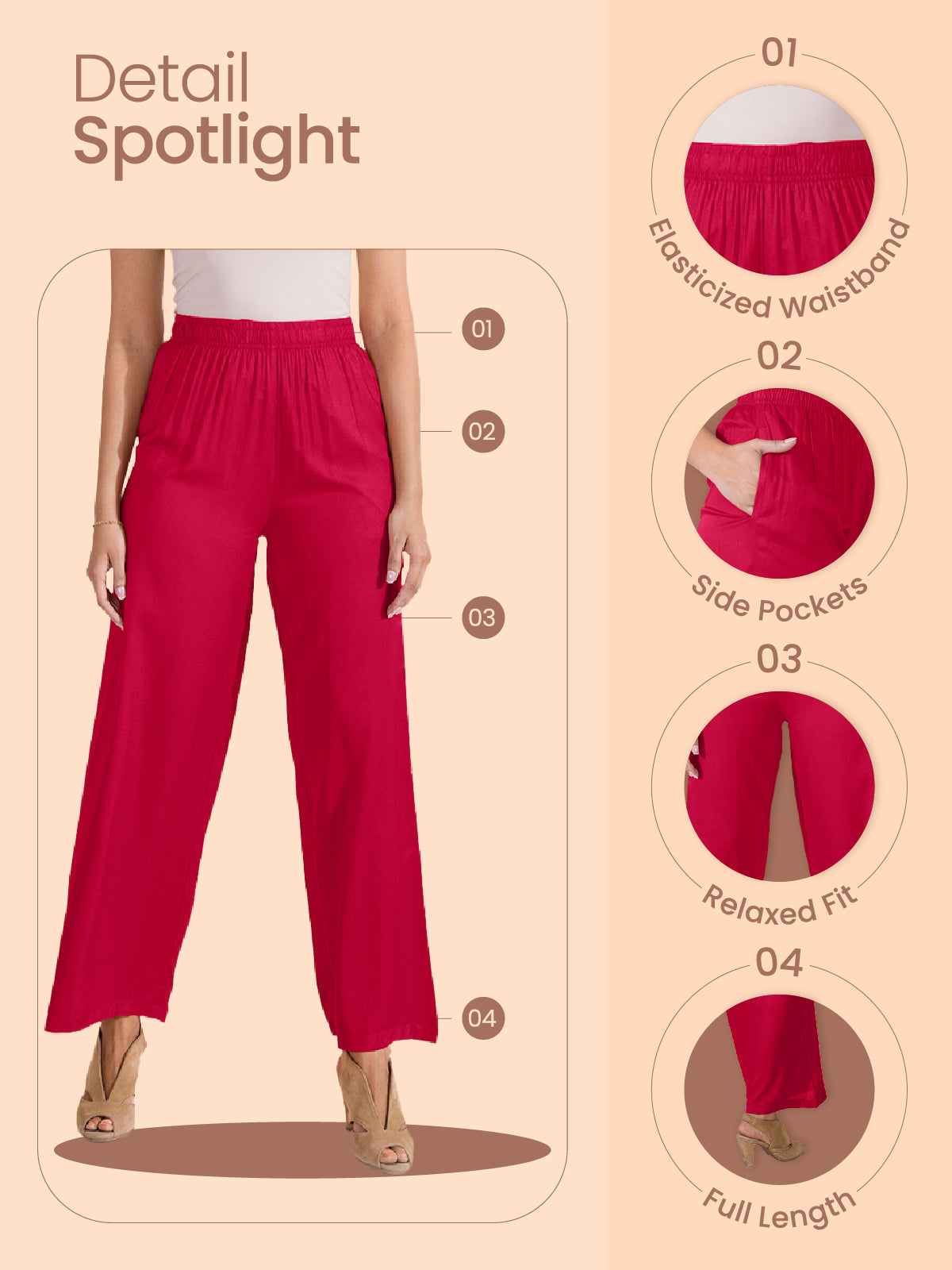 Light Wine Woven Viscose Basic Palazzo