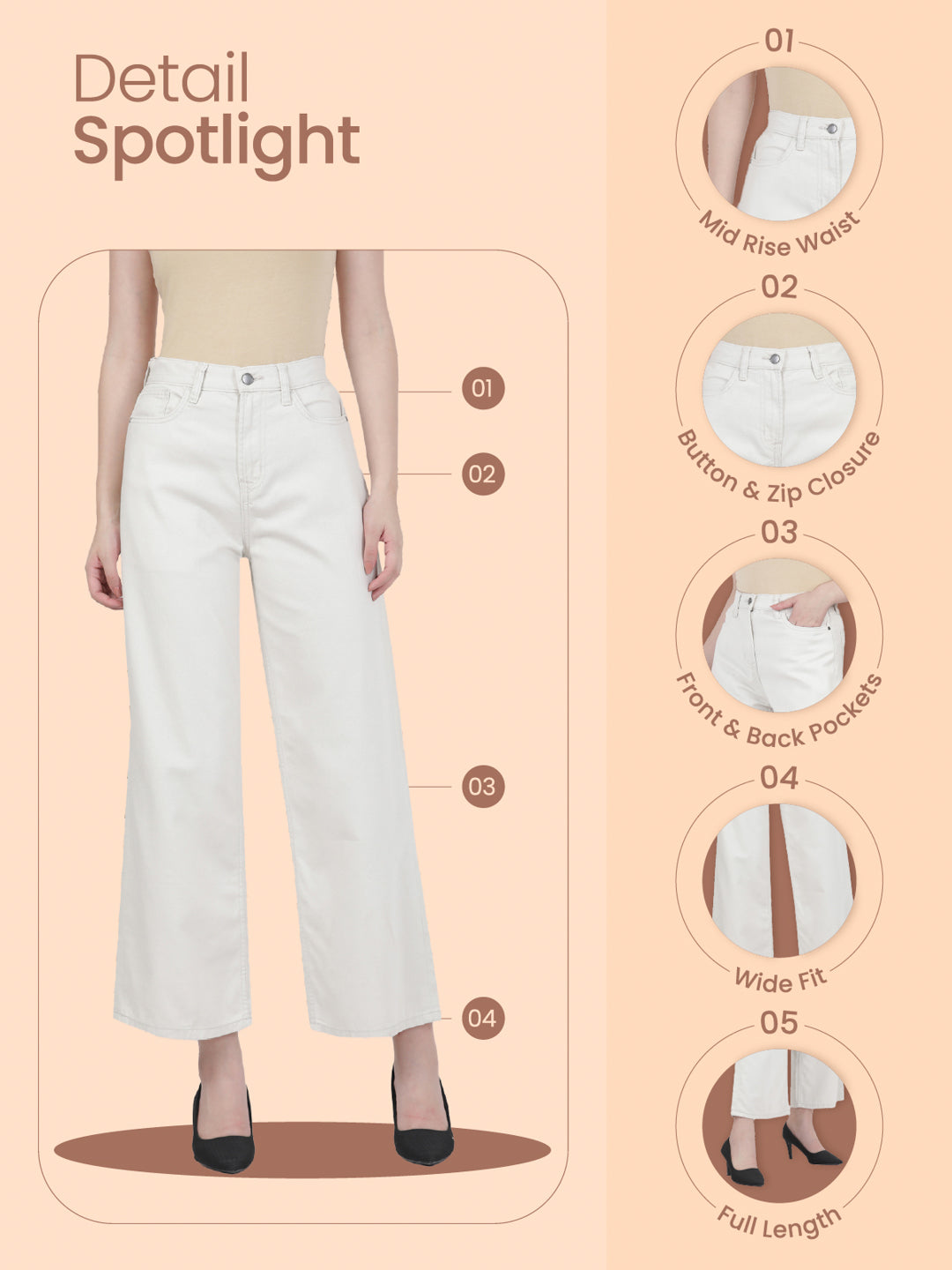 Cream Twill Wide Pants