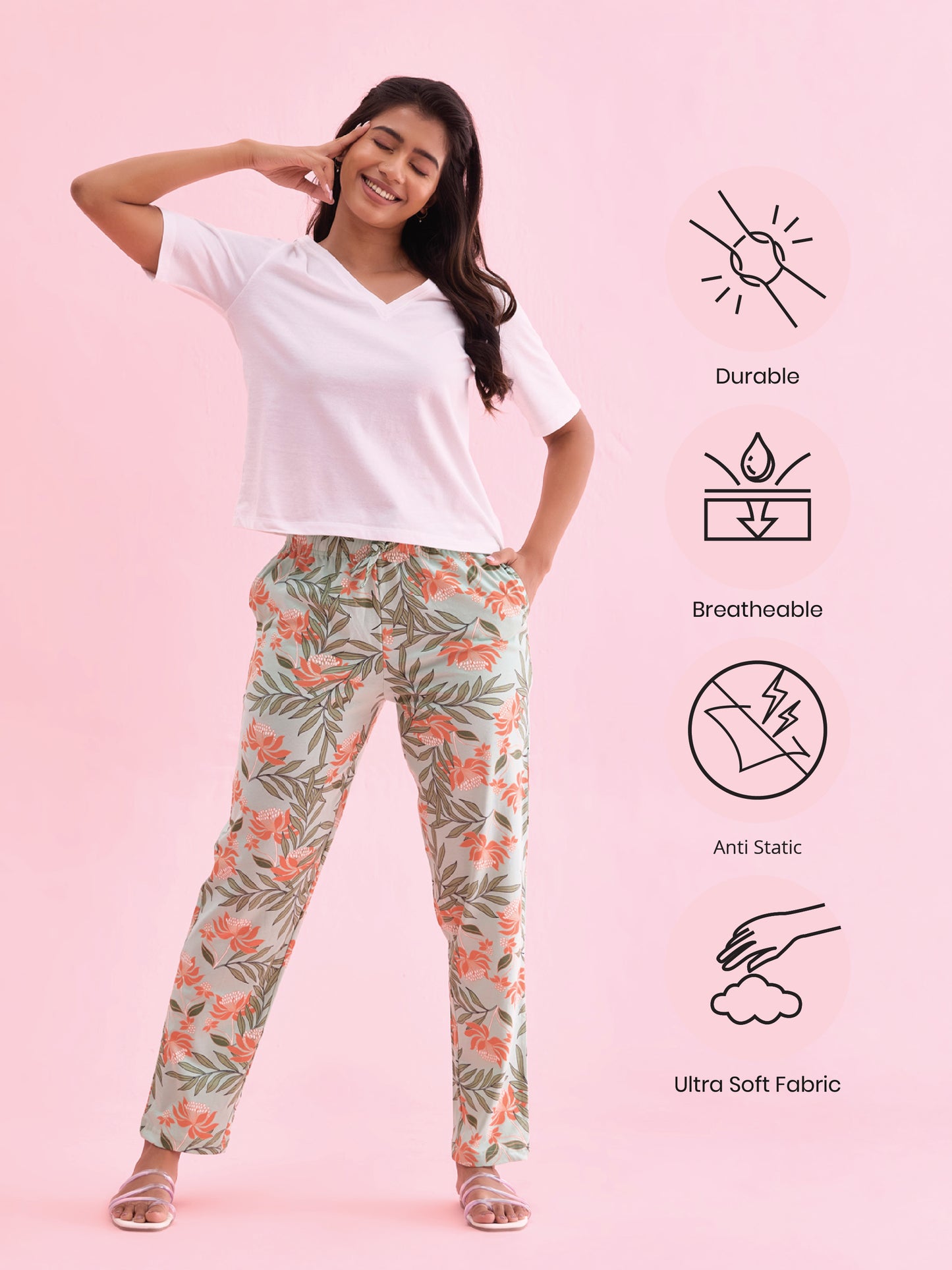 Green Cotton Knit Printed Lounge Pants