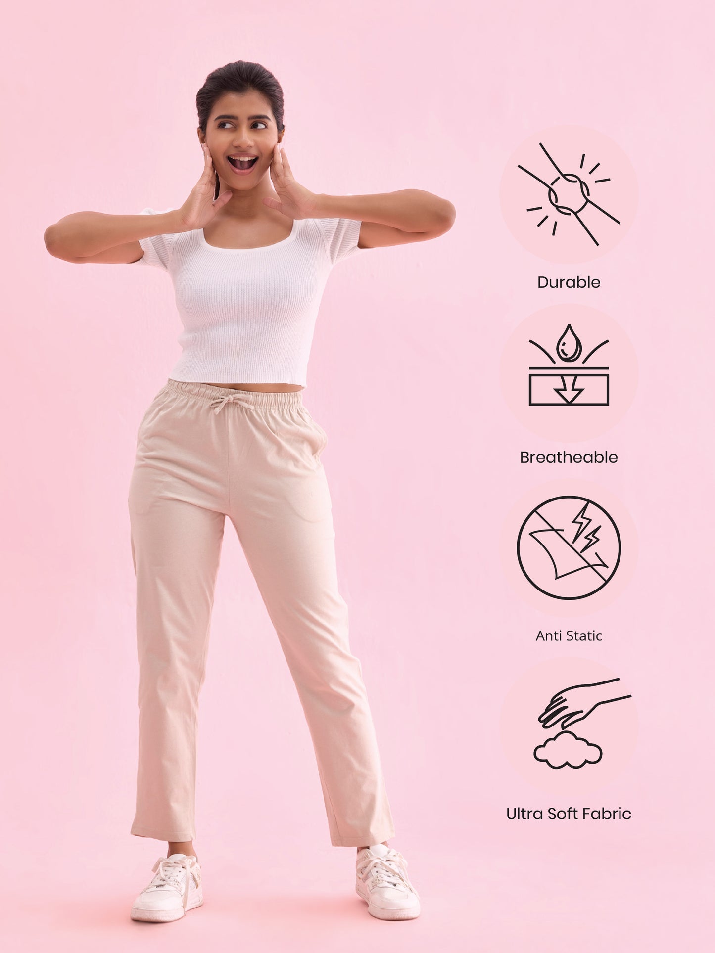 Light Beige Cotton Knit Lounge Pants