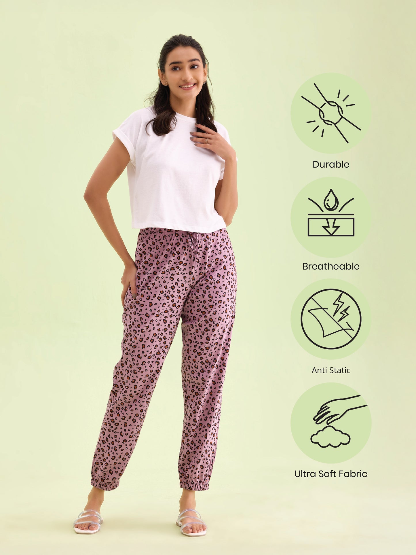 Purple Cotton Knit Printed Lounge Pants