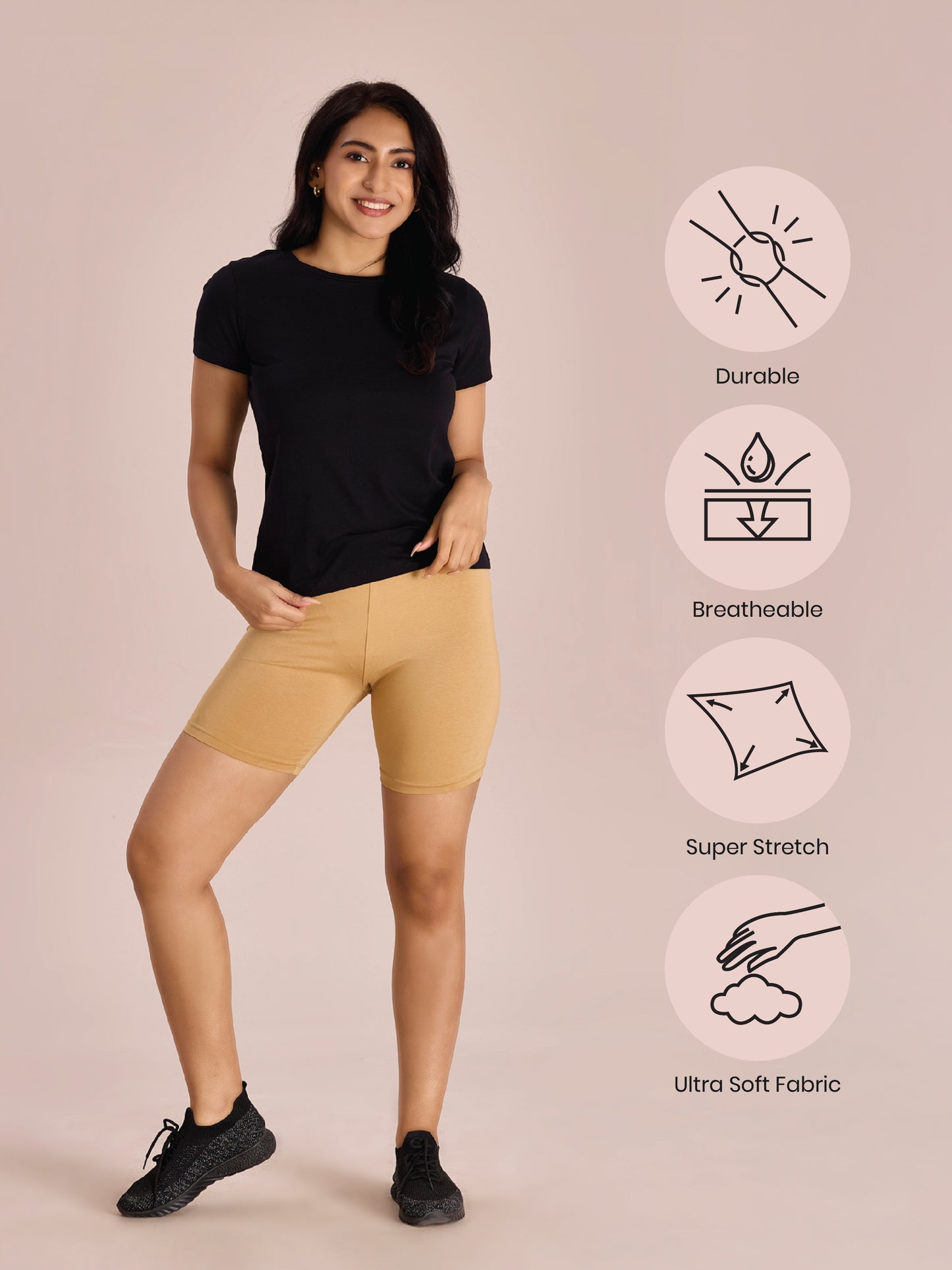 Wheat Cotton Stretch Cycling Shorts