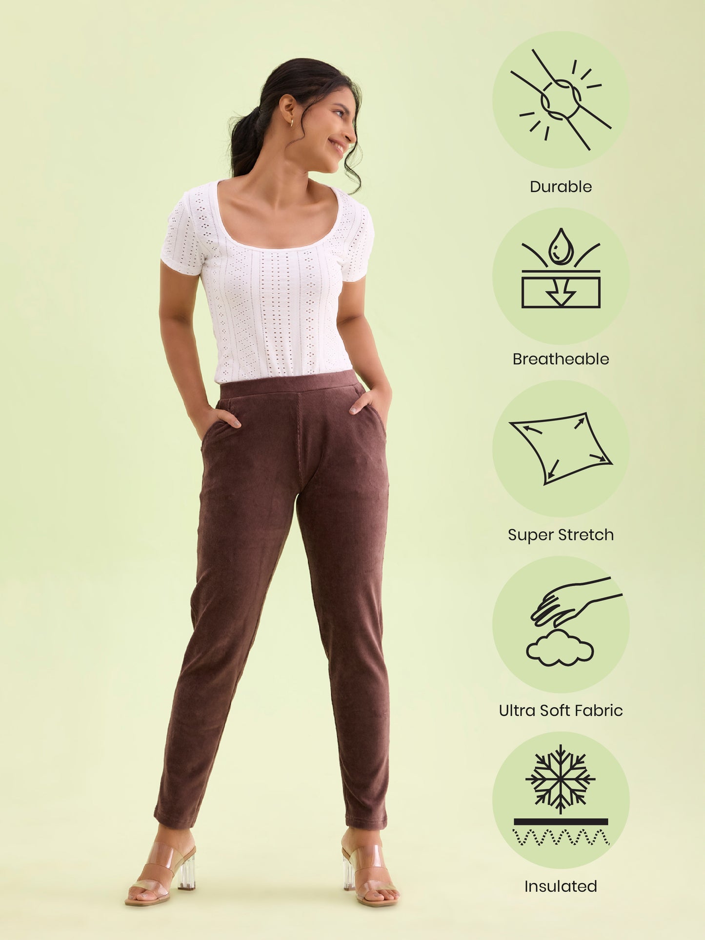 Dark Brown Cotton Polyester Corduroy Jeggings