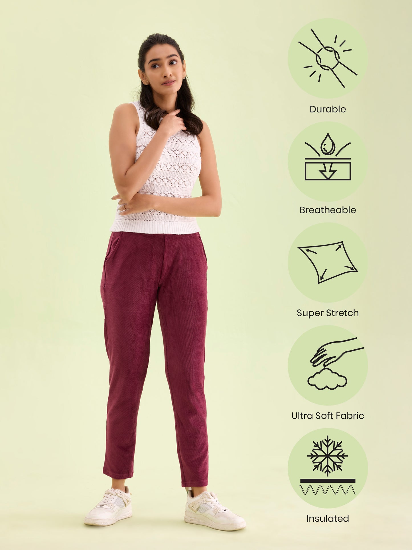 Maroon Cotton Polyester Corduroy Jeggings
