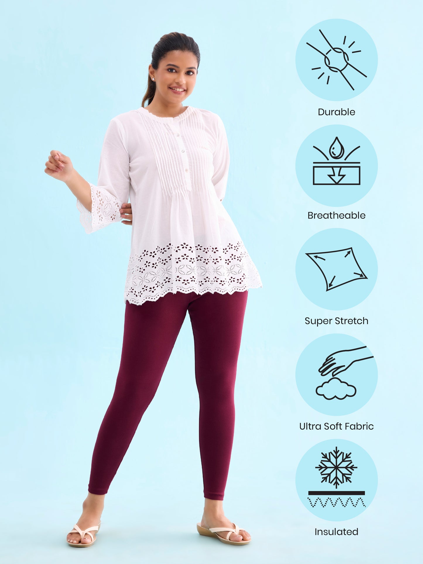 Bright Maroon Cotton Stretch Ribbed warm Leggings