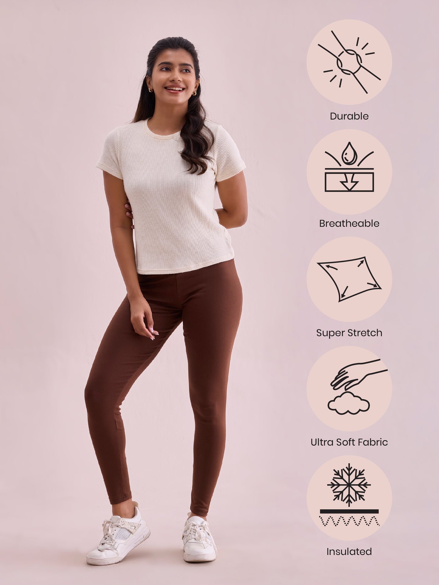 Dark Brown Cotton Stretch Ribbed warm Leggings