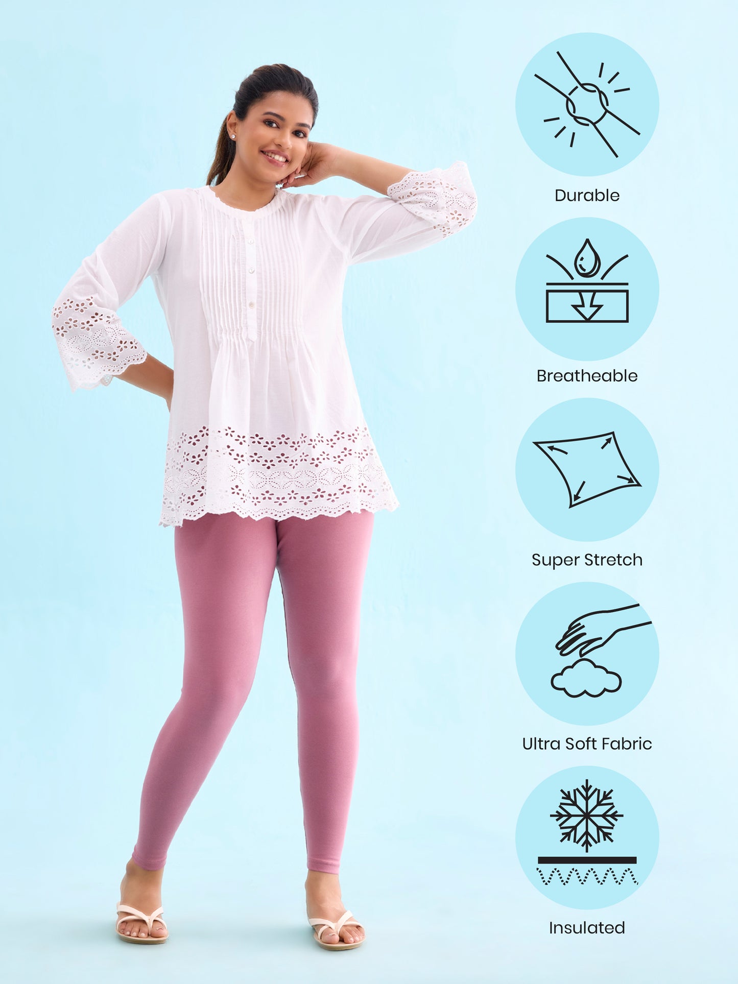 Rusty Pink Cotton Stretch Ribbed warm Leggings